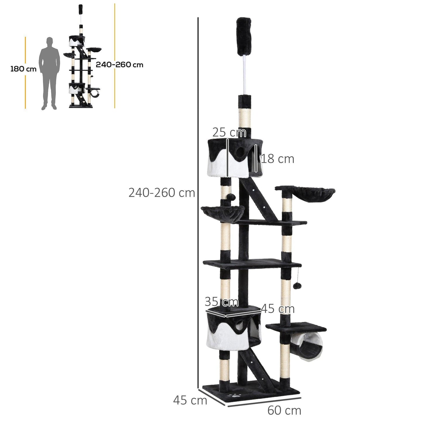 Pawhut Adjustable Cat Tree - Grey & White - ALL4U RETAILER LTD