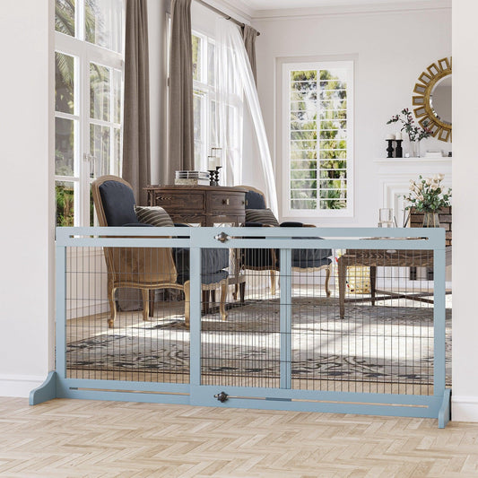 PawHut Adjustable Wooden Pet Gate - Blue, 69H x 104-183H cm - ALL4U RETAILER LTD