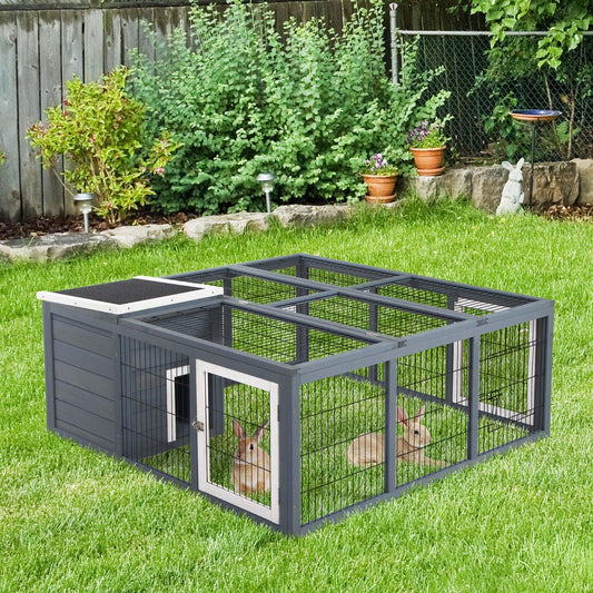 PawHut Animal House: Rabbit Hutch with Openable Main House & Run - ALL4U RETAILER LTD