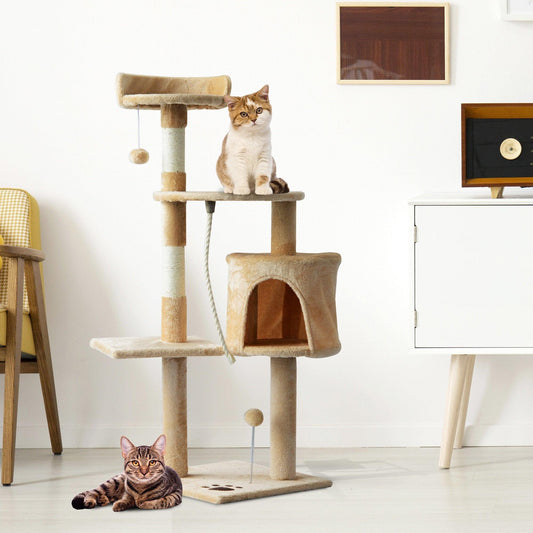 PawHut Beige Cat Tree House, 114H cm - ALL4U RETAILER LTD