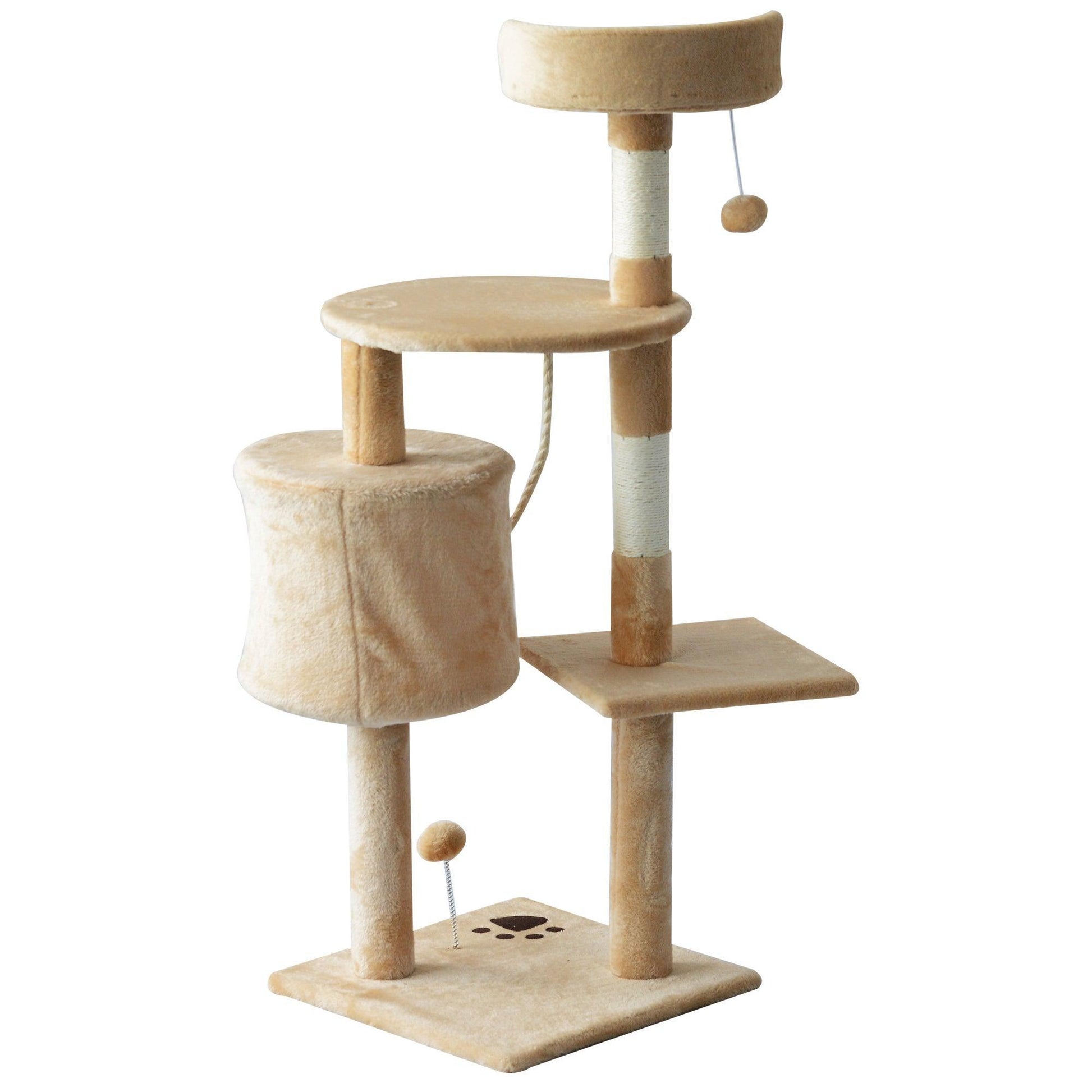 PawHut Beige Cat Tree House, 114H cm - ALL4U RETAILER LTD