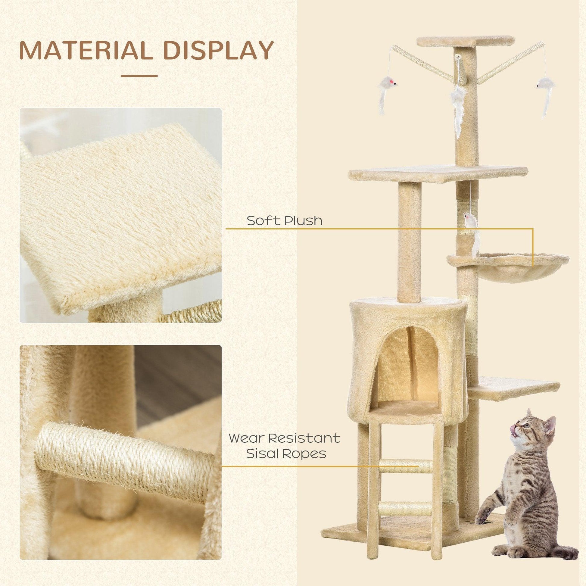 PawHut Beige Cat Tree House, 131H cm - ALL4U RETAILER LTD