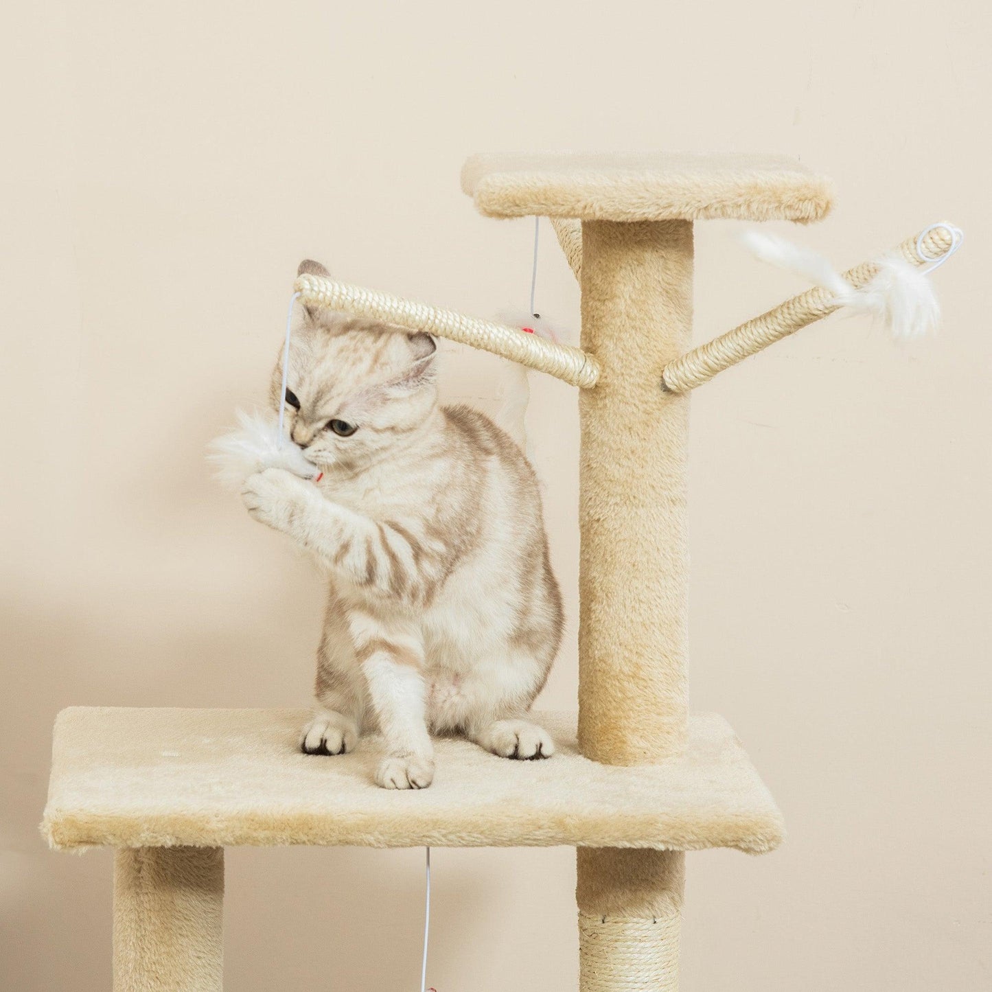 PawHut Beige Cat Tree House, 131H cm - ALL4U RETAILER LTD