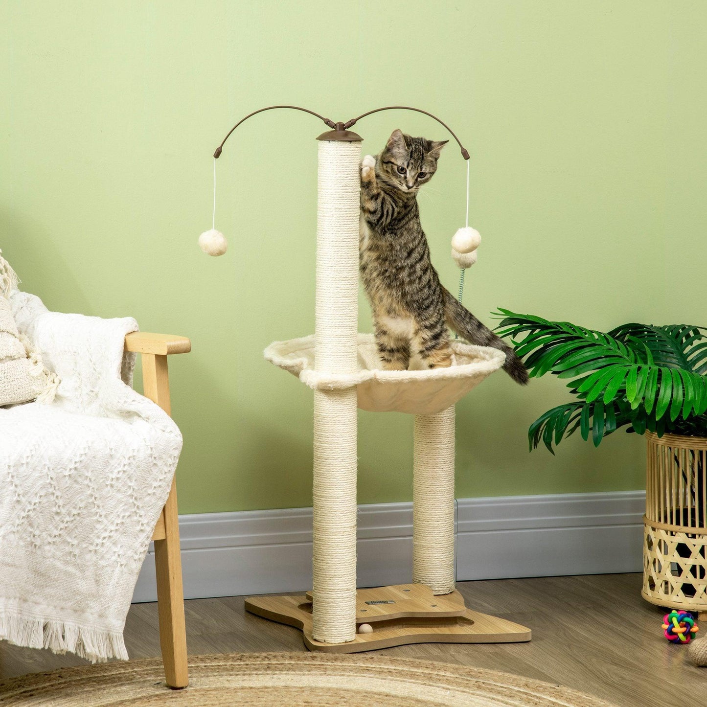 PawHut Beige Cat Tree with Hammock - ALL4U RETAILER LTD