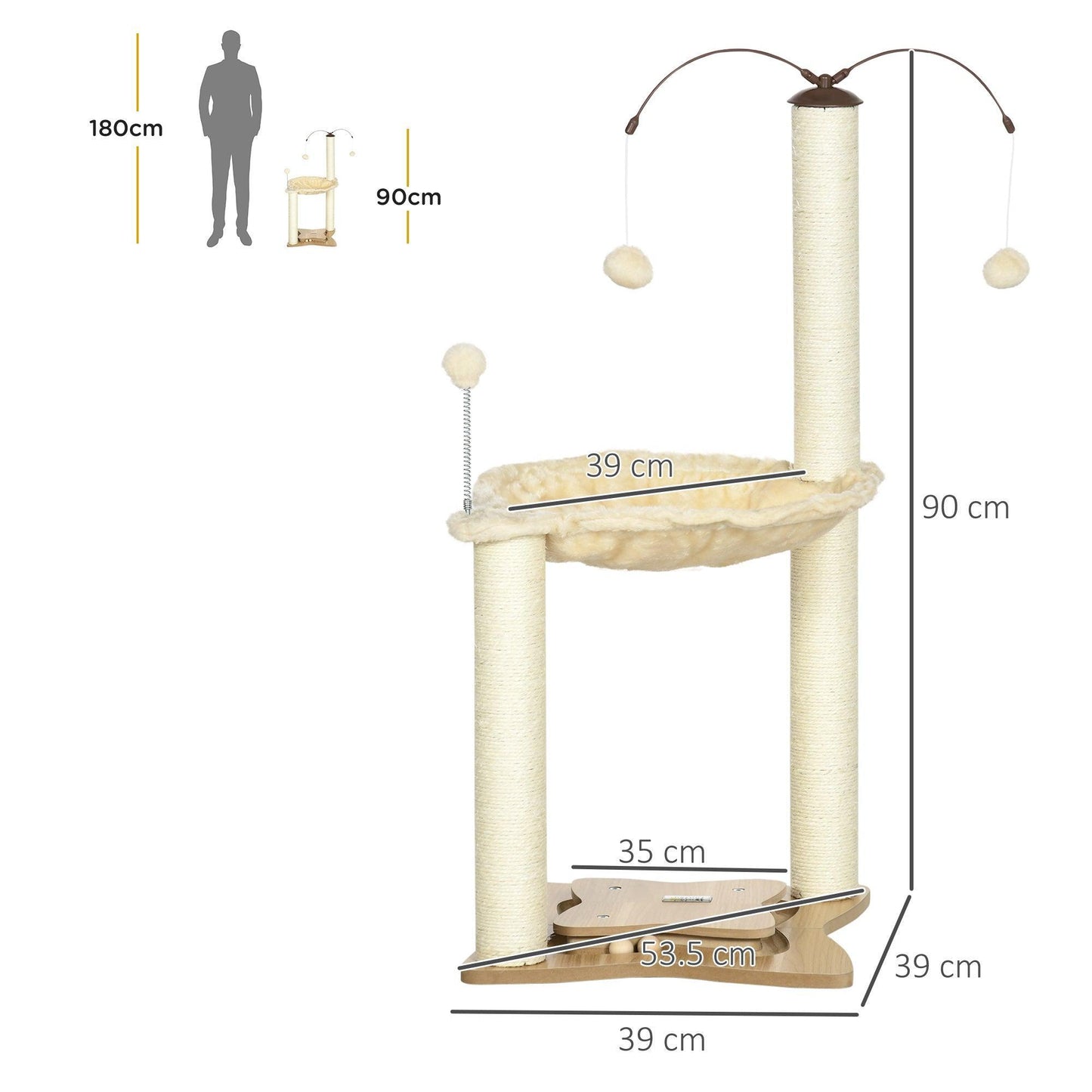 PawHut Beige Cat Tree with Hammock - ALL4U RETAILER LTD