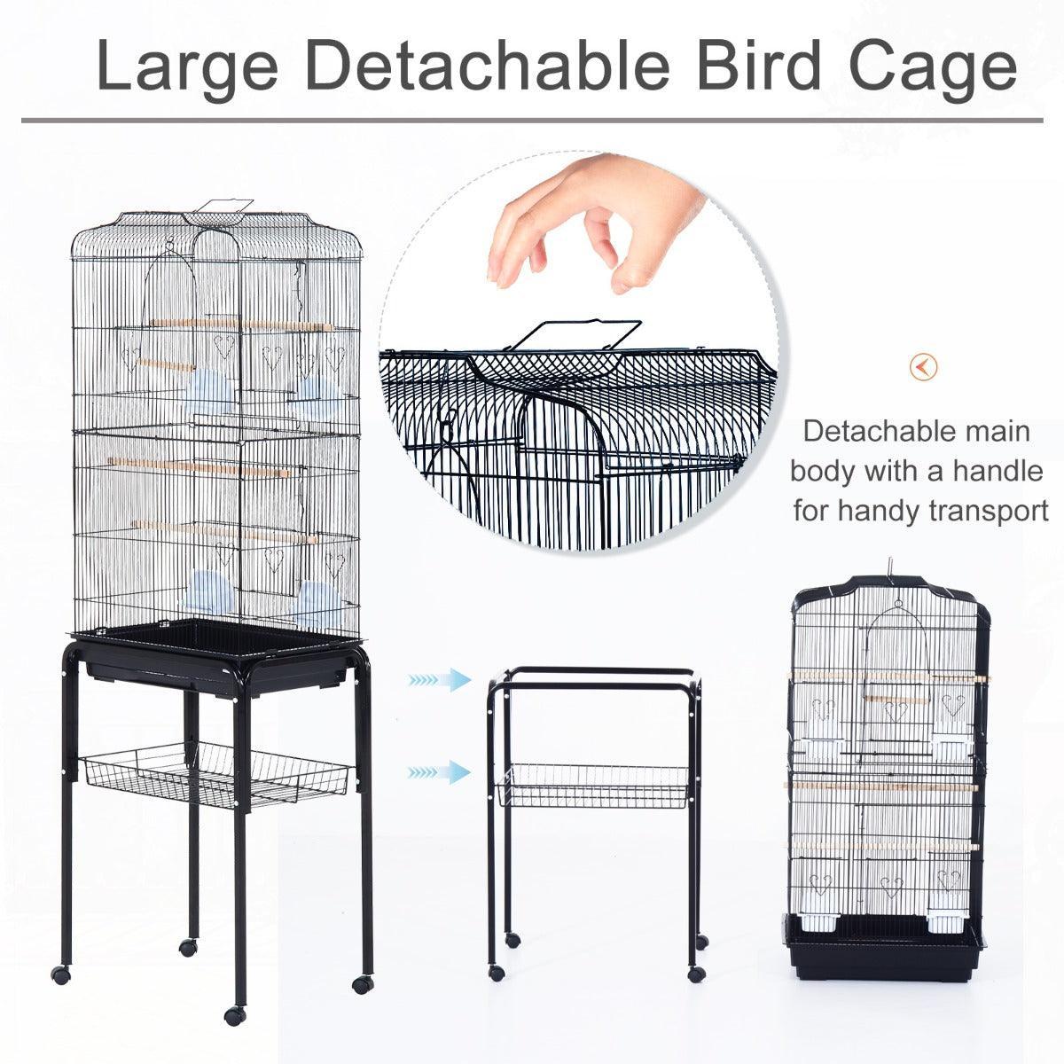 PawHut Bird Cage, 47.5Lx37Wx153Hcm - Simple Black - ALL4U RETAILER LTD