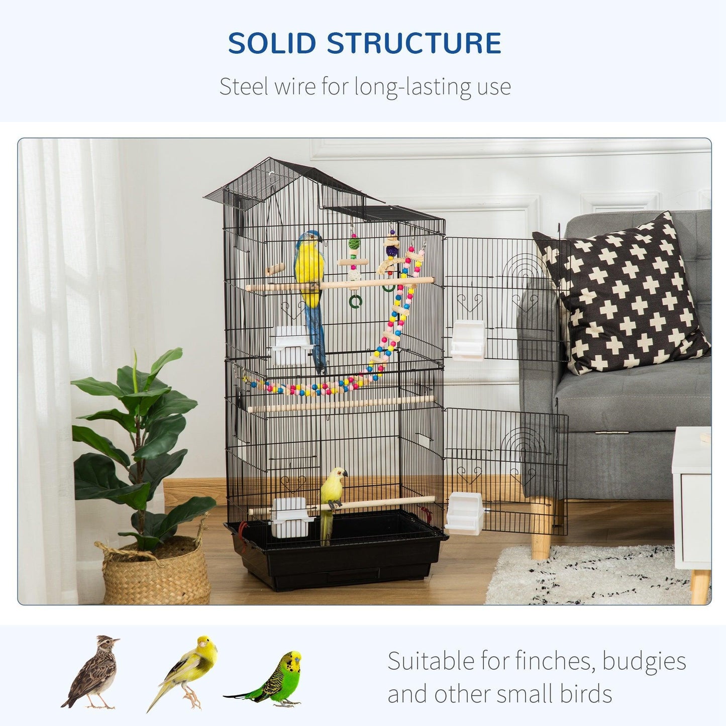 PawHut Bird Cage for Small Birds, Black - ALL4U RETAILER LTD