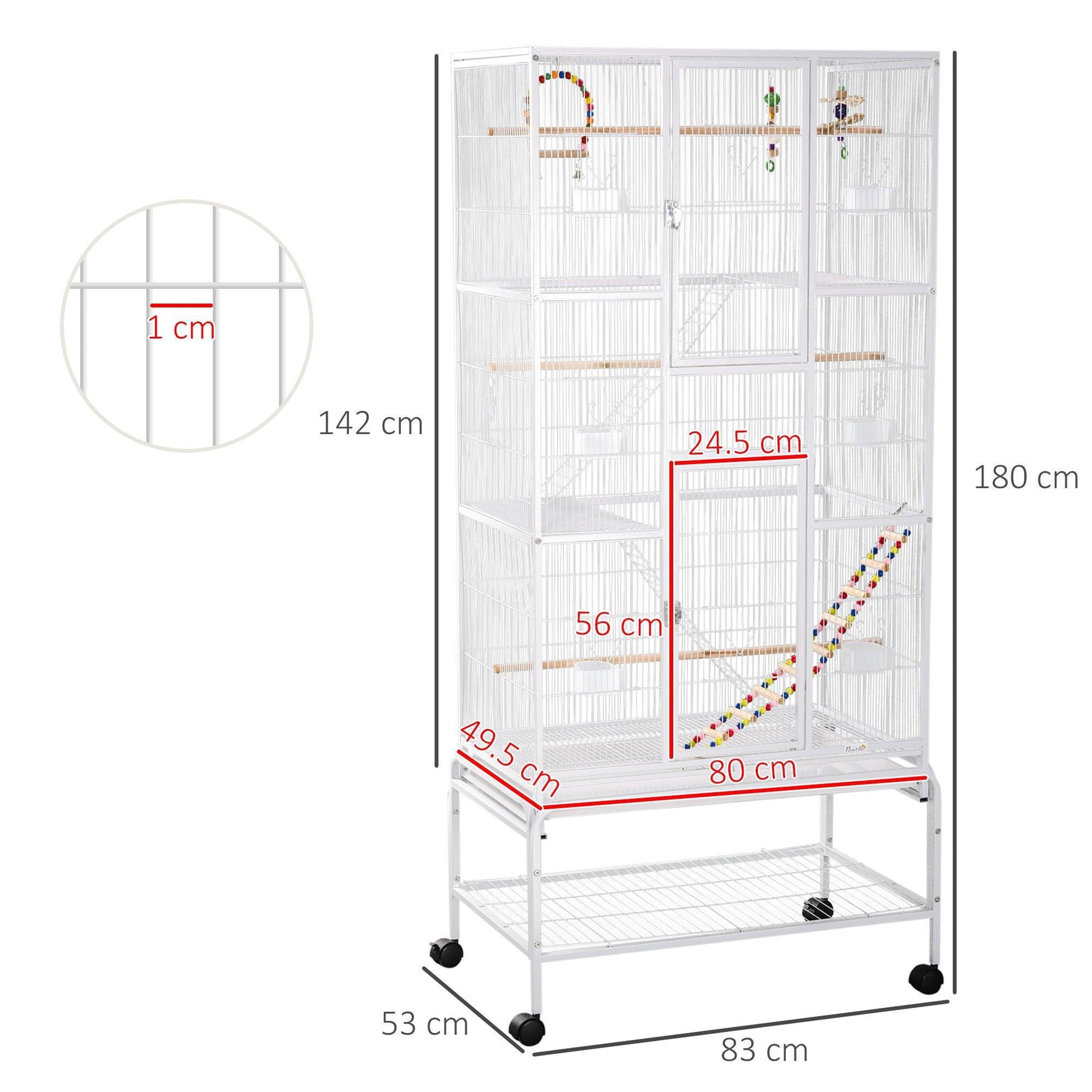 PawHut Bird Cage with Stand & Accessories - White - ALL4U RETAILER LTD