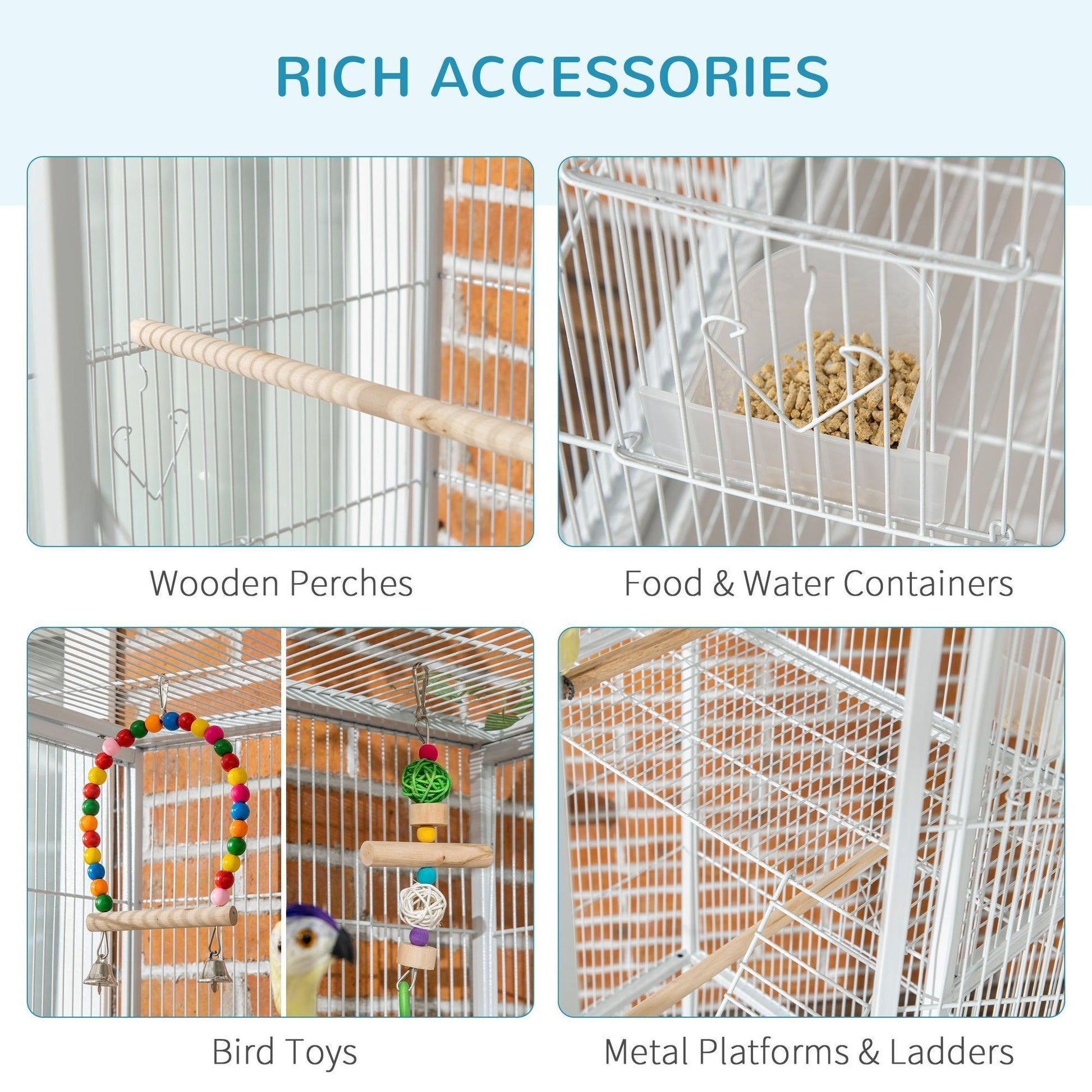 PawHut Bird Cage with Stand & Accessories - White - ALL4U RETAILER LTD