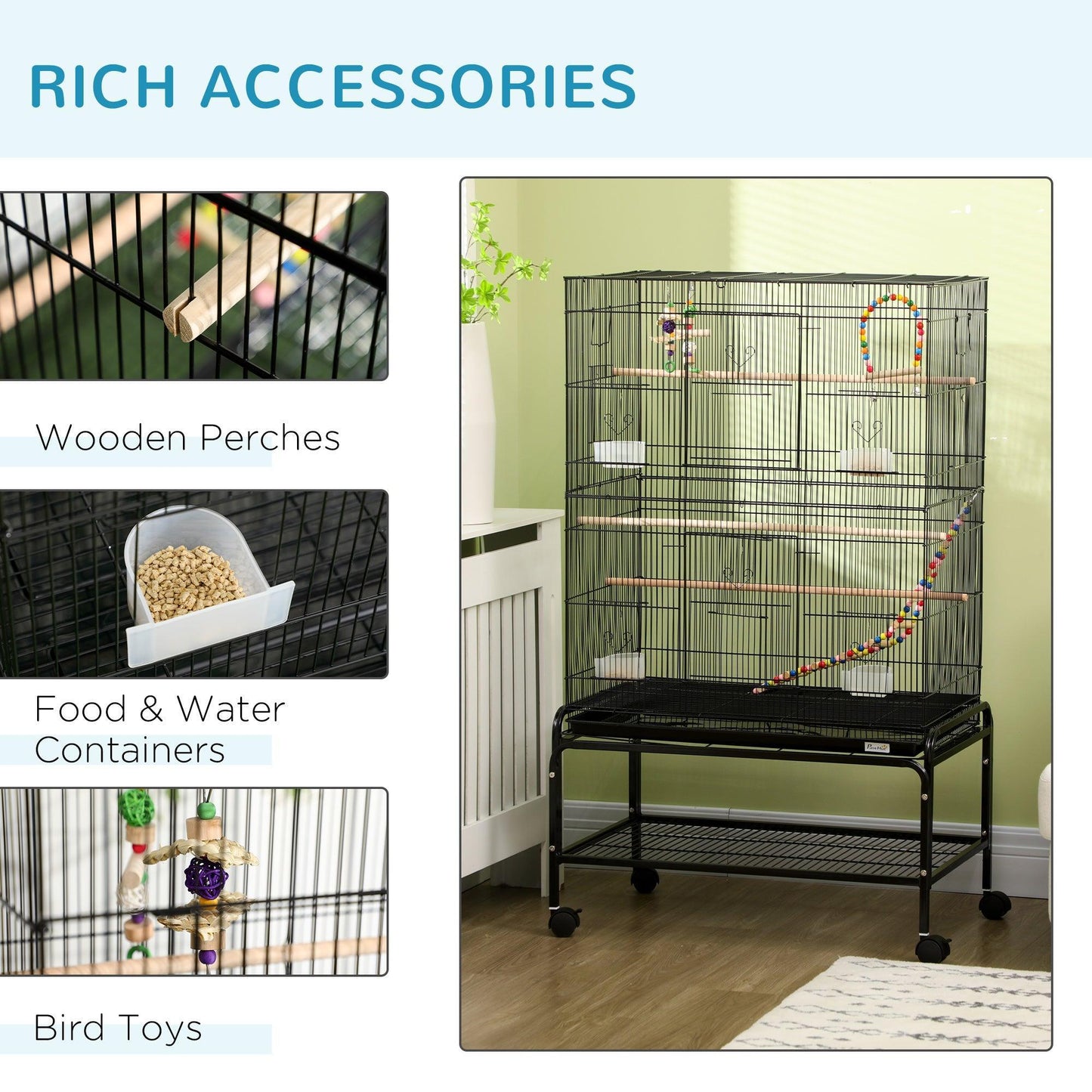 PawHut Bird Cage with Stand - Simplified - ALL4U RETAILER LTD