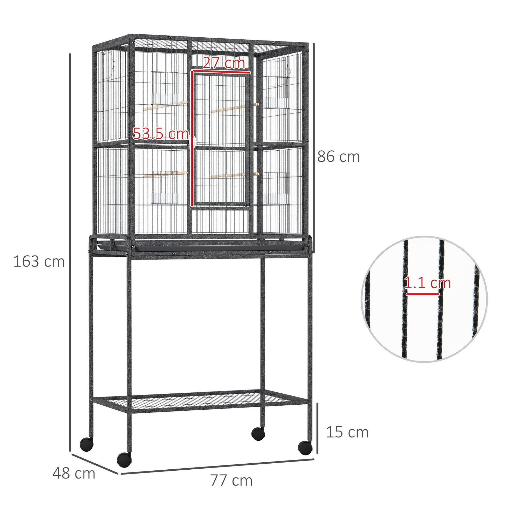 PawHut Bird Cage with Stand, Storage Shelf | Metal, Parakeet - ALL4U RETAILER LTD