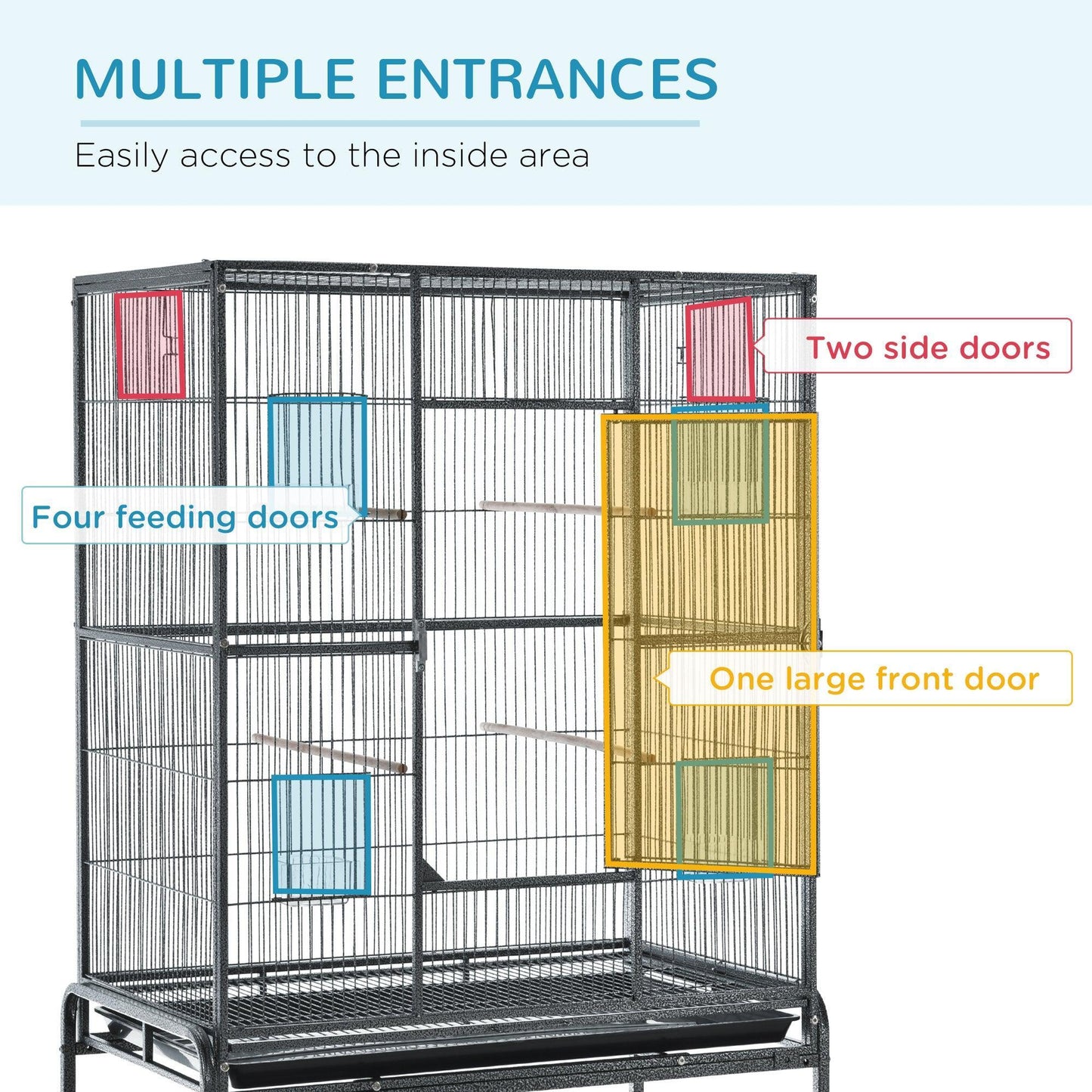 PawHut Bird Cage with Stand, Storage Shelf | Metal, Parakeet - ALL4U RETAILER LTD