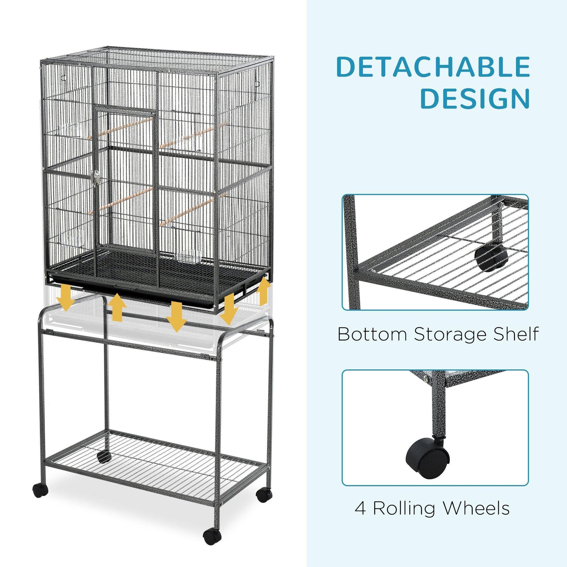 PawHut Bird Cage with Stand, Storage Shelf | Metal, Parakeet - ALL4U RETAILER LTD