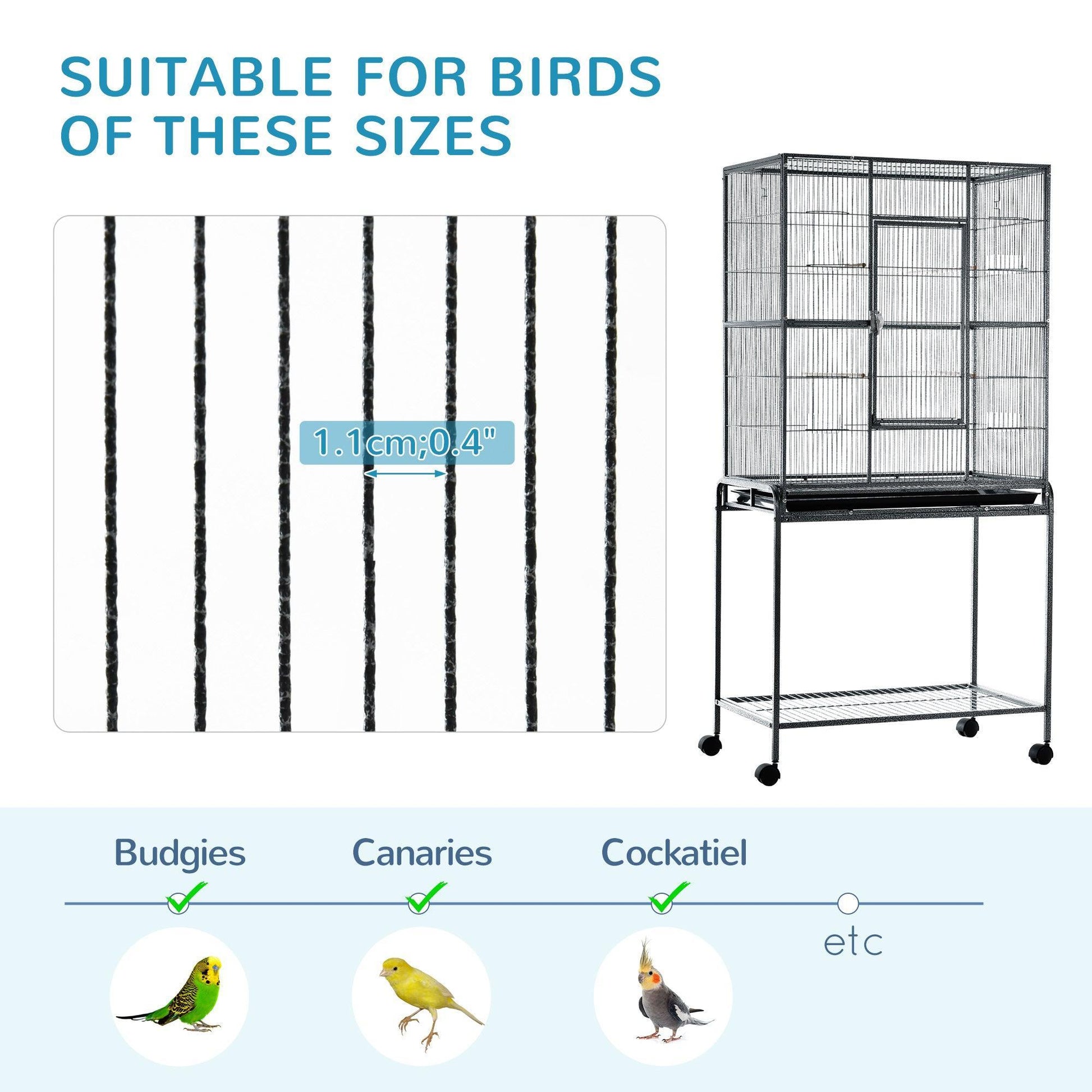 PawHut Bird Cage with Stand, Storage Shelf | Metal, Parakeet - ALL4U RETAILER LTD