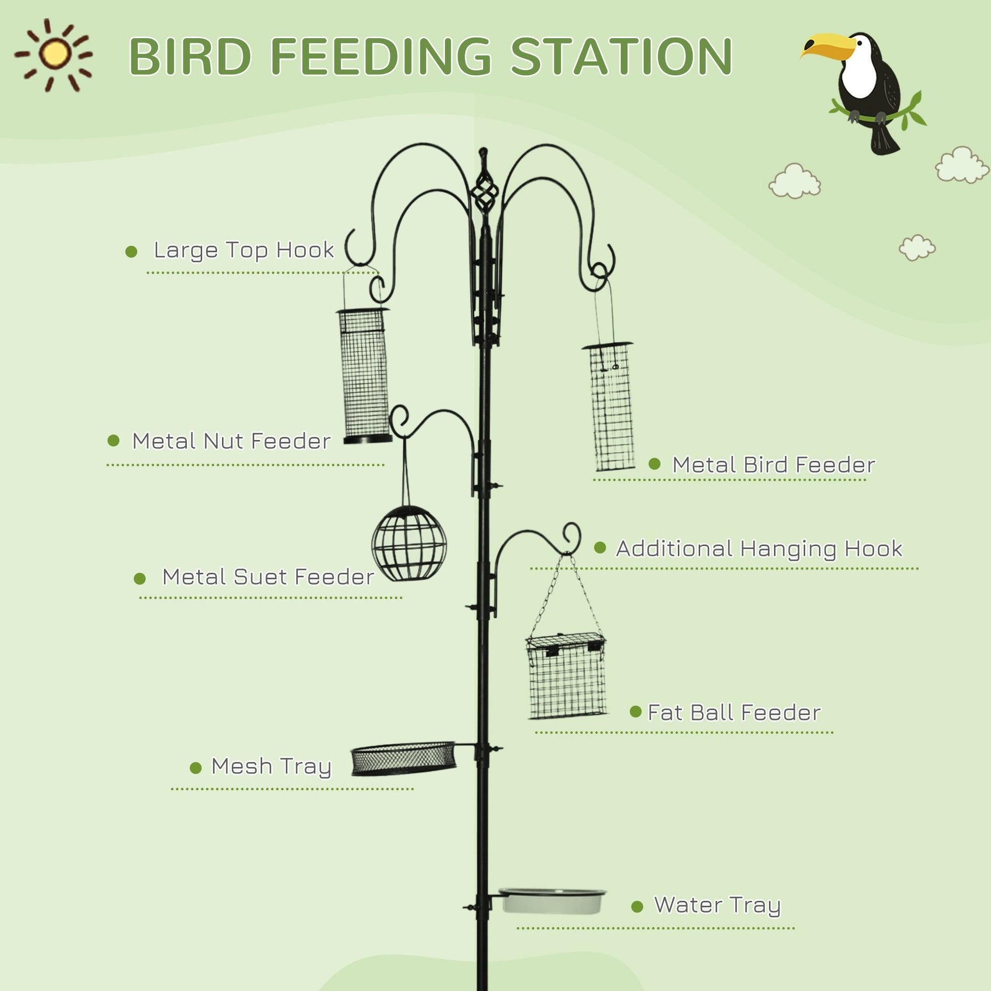 PawHut Bird Feeding Station: 6 Hooks, 4 Feeders, Outdoor - ALL4U RETAILER LTD