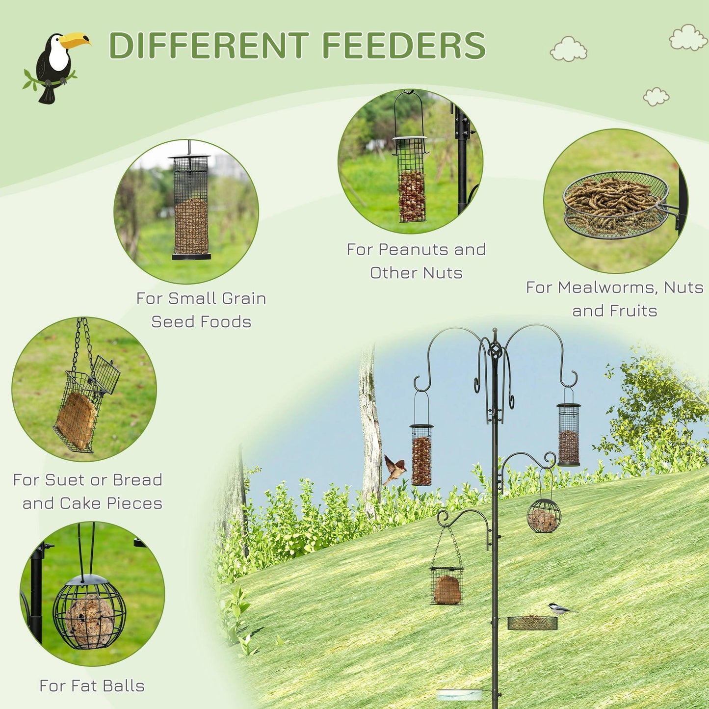 PawHut Bird Feeding Station: 6 Hooks, 4 Feeders, Outdoor - ALL4U RETAILER LTD