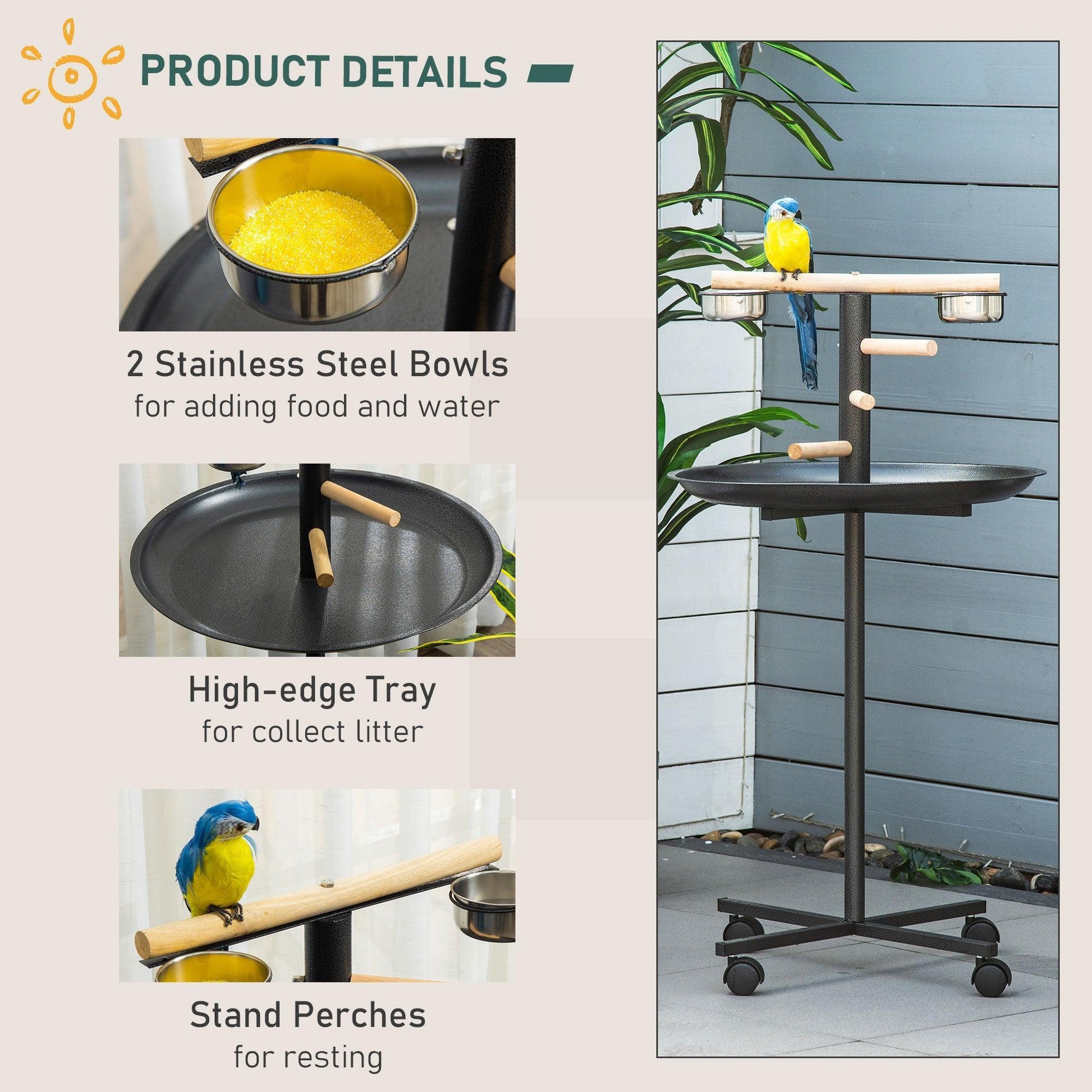 PawHut Bird Play Stand - Portable Feeder Station - ALL4U RETAILER LTD