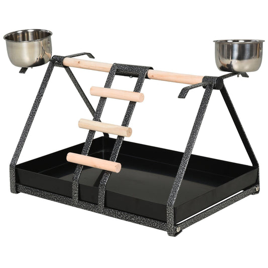 PawHut Bird PlayStand with Perch, Ladder & Feeding Cups - ALL4U RETAILER LTD