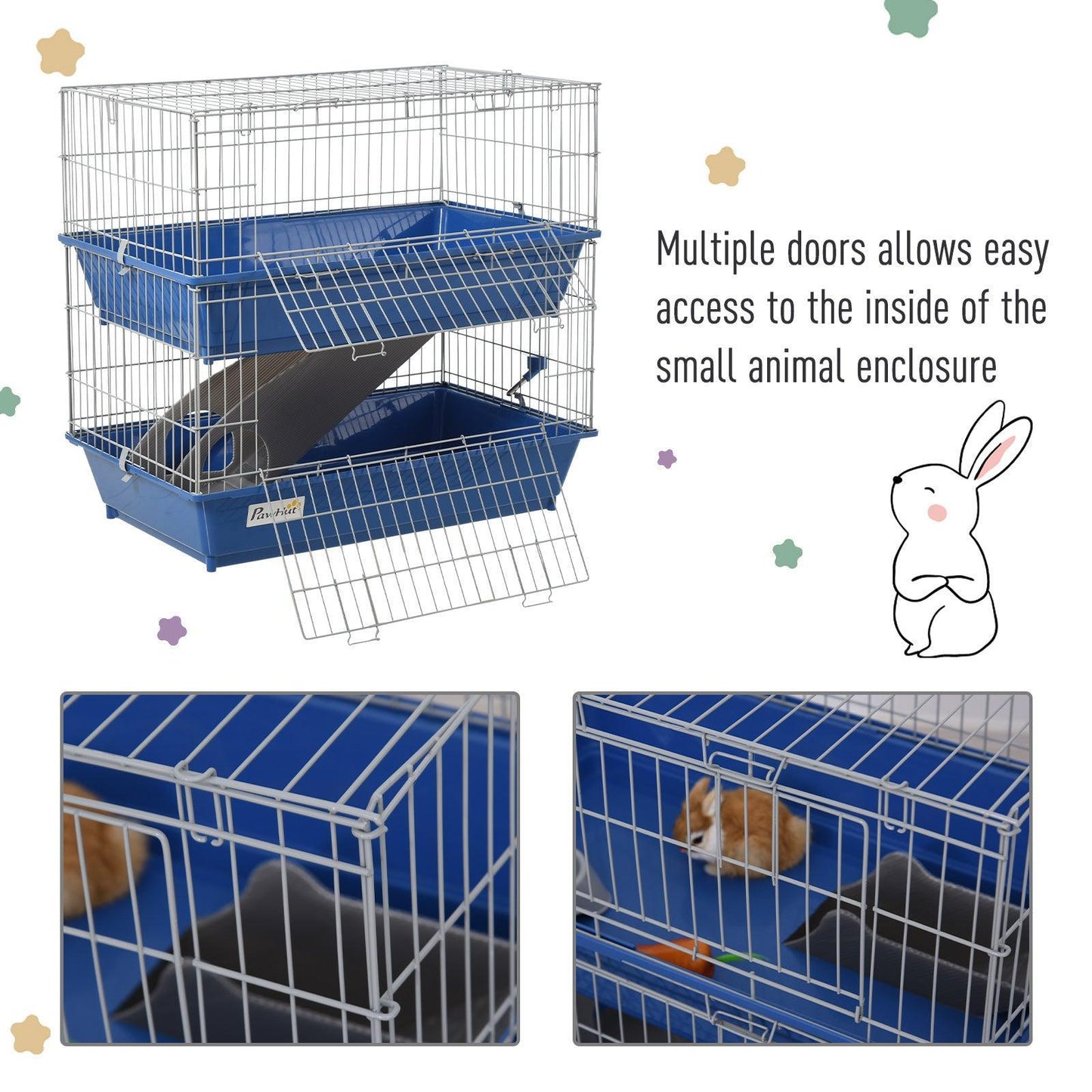 PawHut Blue 2-Tier Small Pet Cage - ALL4U RETAILER LTD