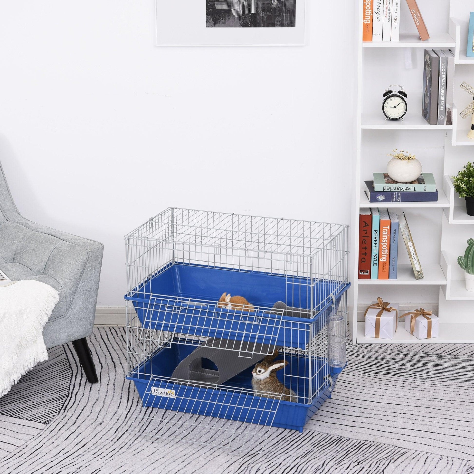 PawHut Blue 2-Tier Small Pet Cage - ALL4U RETAILER LTD