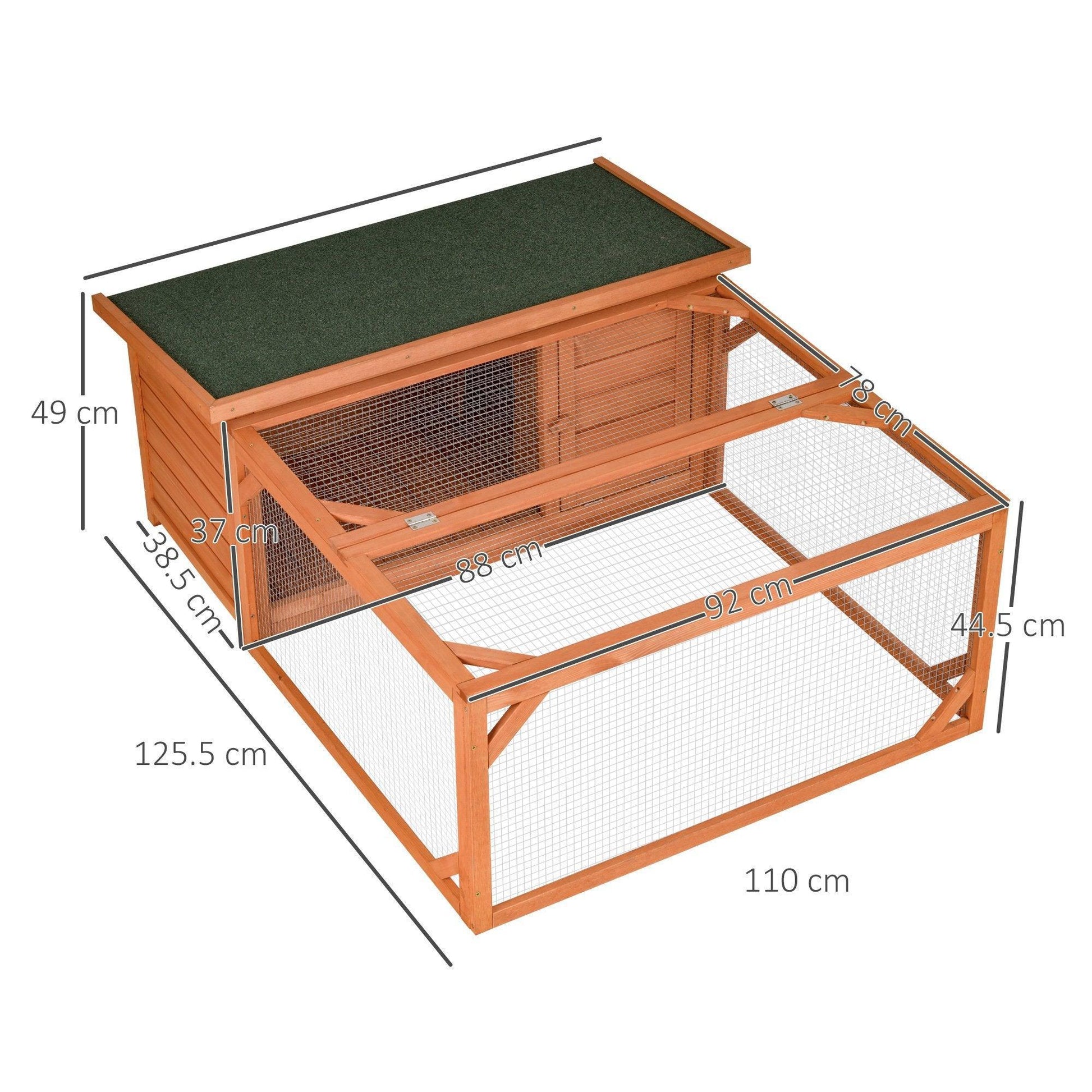 PawHut Bunny Hutch with Run | Orange | 125.5 x 100cm - ALL4U RETAILER LTD