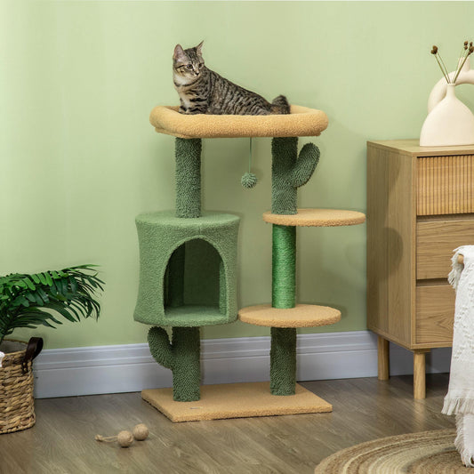 PawHut Cactus Cat Tree - Cozy Activity Centre - ALL4U RETAILER LTD