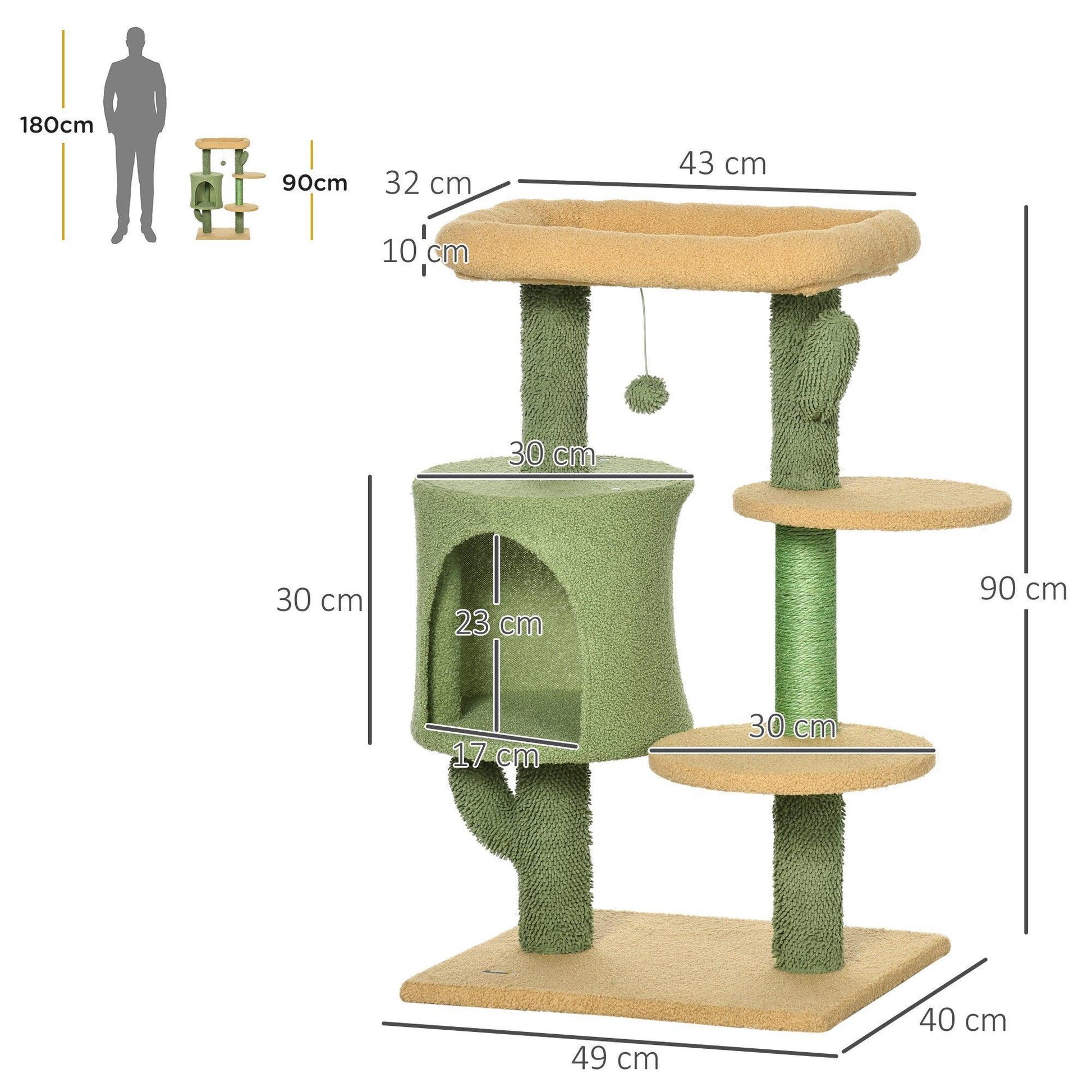 PawHut Cactus Cat Tree - Cozy Activity Centre - ALL4U RETAILER LTD