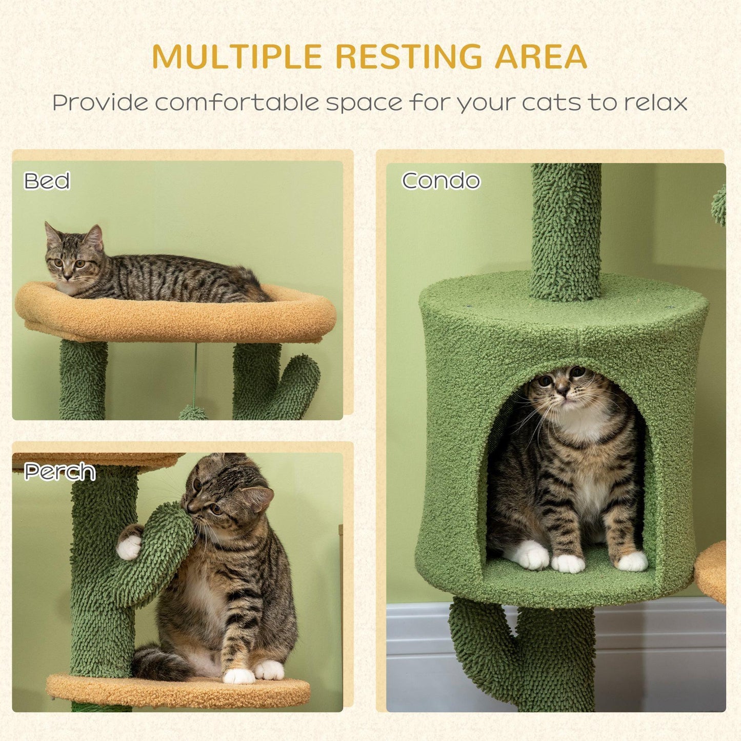 PawHut Cactus Cat Tree - Cozy Activity Centre - ALL4U RETAILER LTD