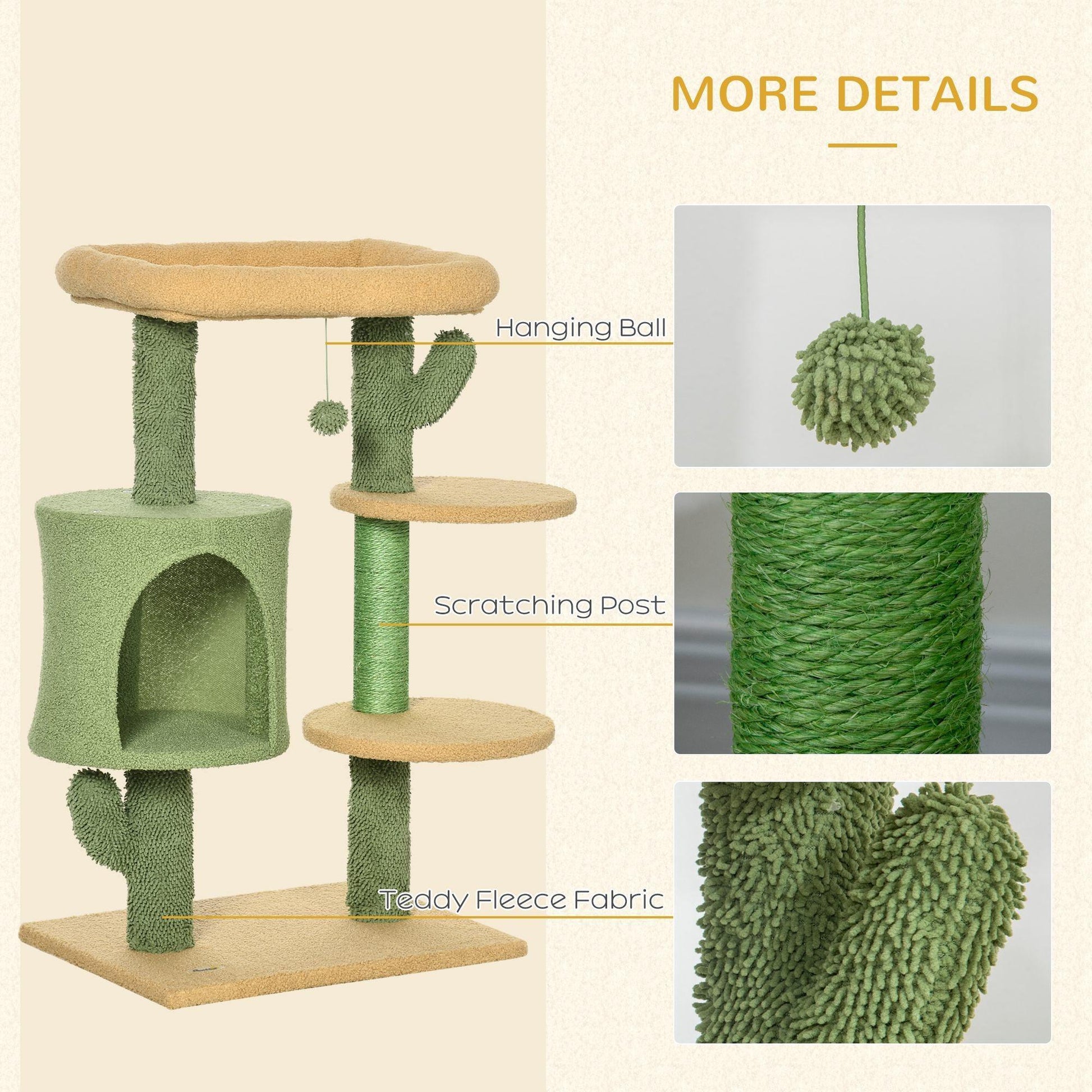 PawHut Cactus Cat Tree - Cozy Activity Centre - ALL4U RETAILER LTD