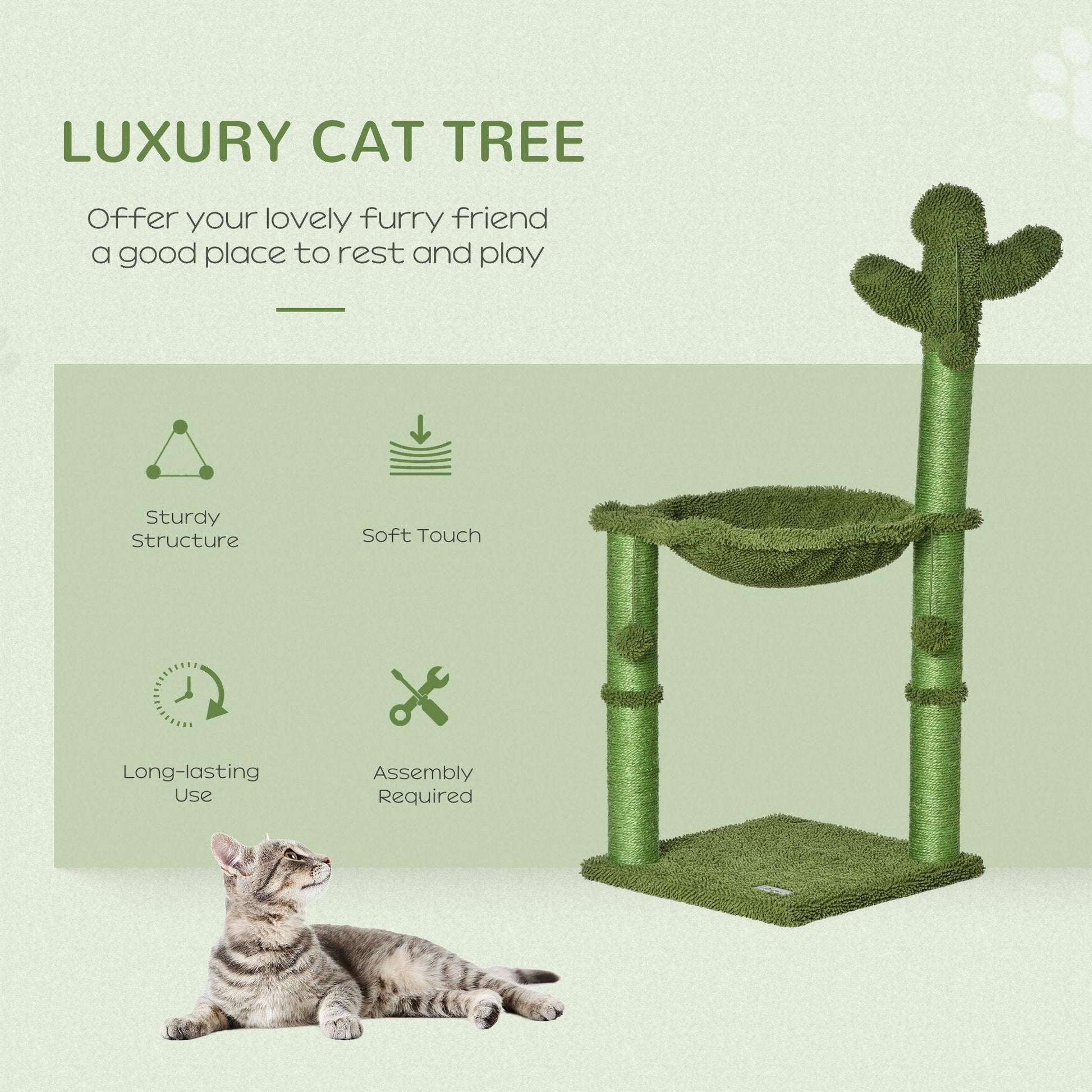 PawHut Cactus Cat Tree: Scratcher, Bed, Toy - ALL4U RETAILER LTD