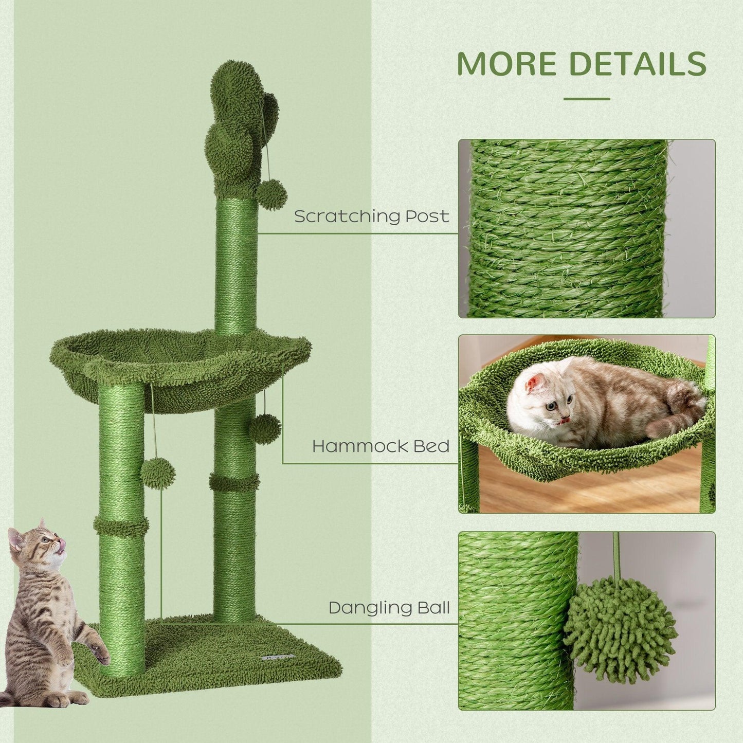 PawHut Cactus Cat Tree: Scratcher, Bed, Toy - ALL4U RETAILER LTD