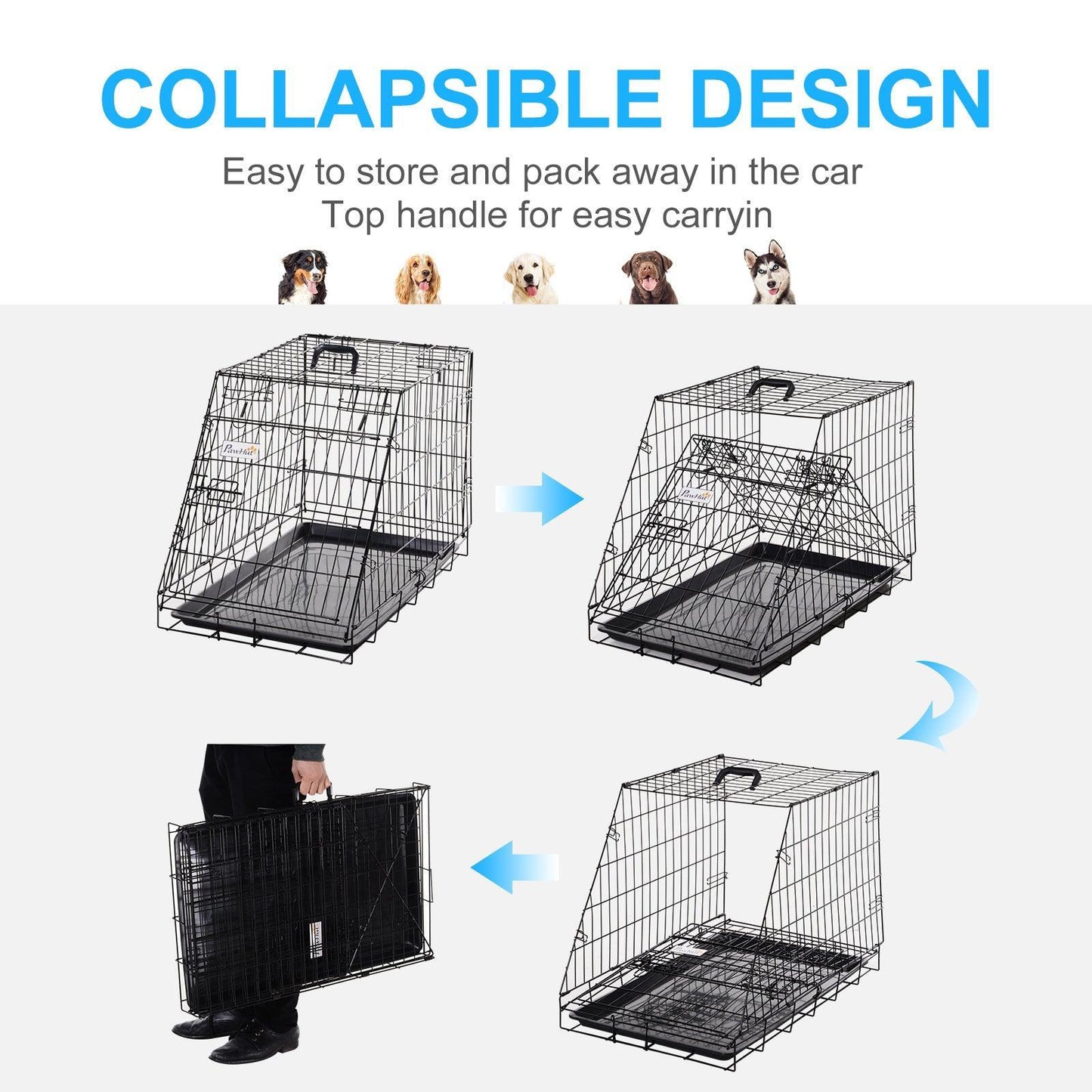 PawHut Car Dog Crate: Metal Collapsible Transport Cage - ALL4U RETAILER LTD