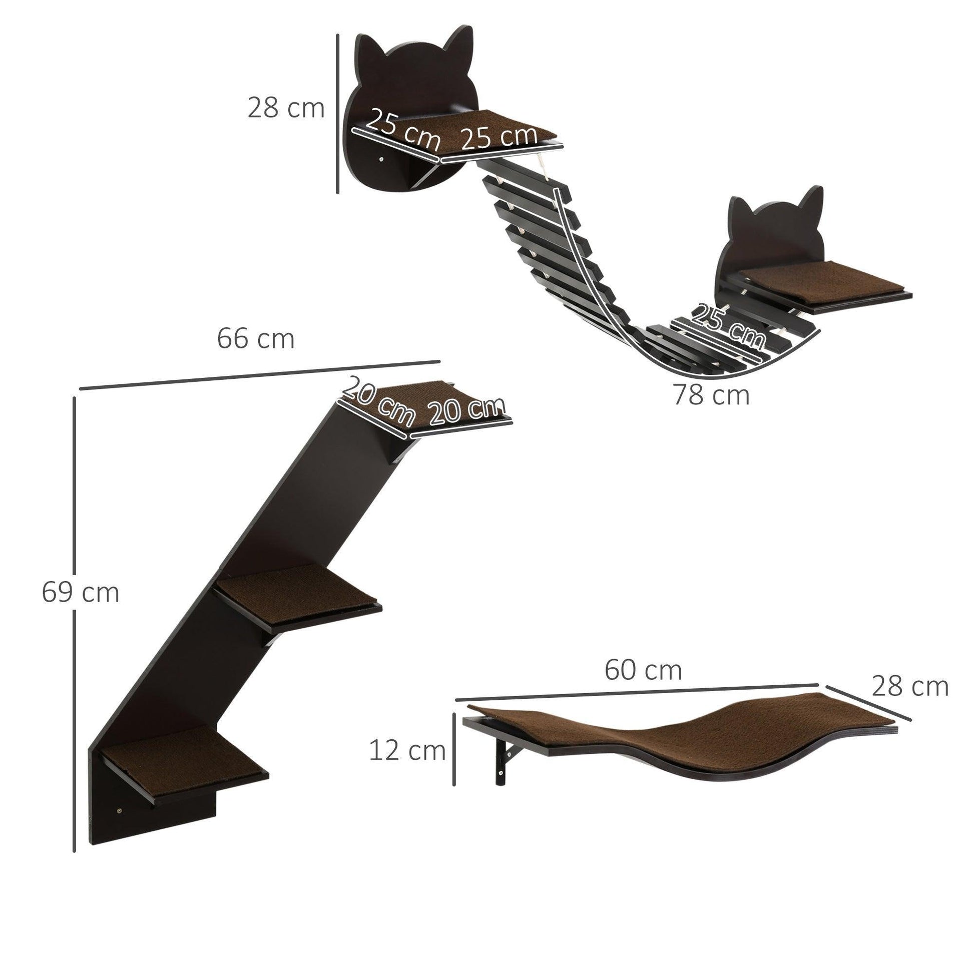 PawHut Cat Climbing Shelves - 3PCs Set - ALL4U RETAILER LTD