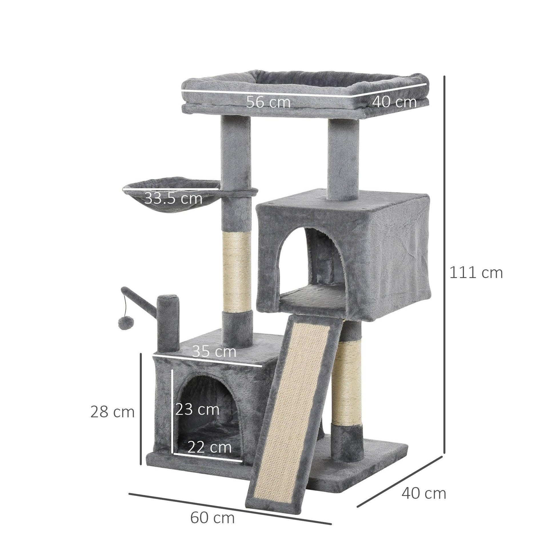 PawHut Cat Climbing Tower: Grey Kitty Activity Centre - ALL4U RETAILER LTD