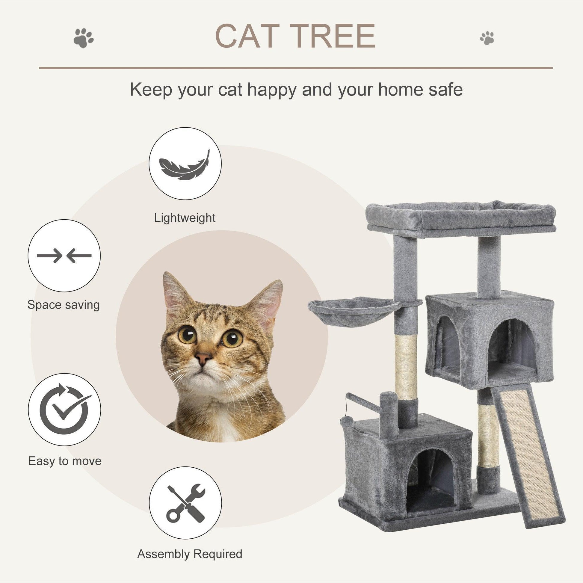 PawHut Cat Climbing Tower: Grey Kitty Activity Centre - ALL4U RETAILER LTD