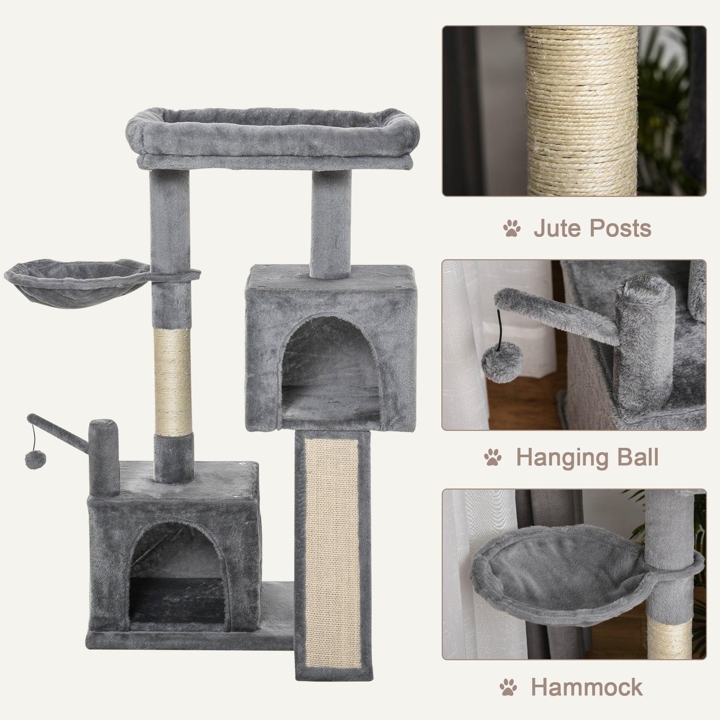 PawHut Cat Climbing Tower: Grey Kitty Activity Centre - ALL4U RETAILER LTD