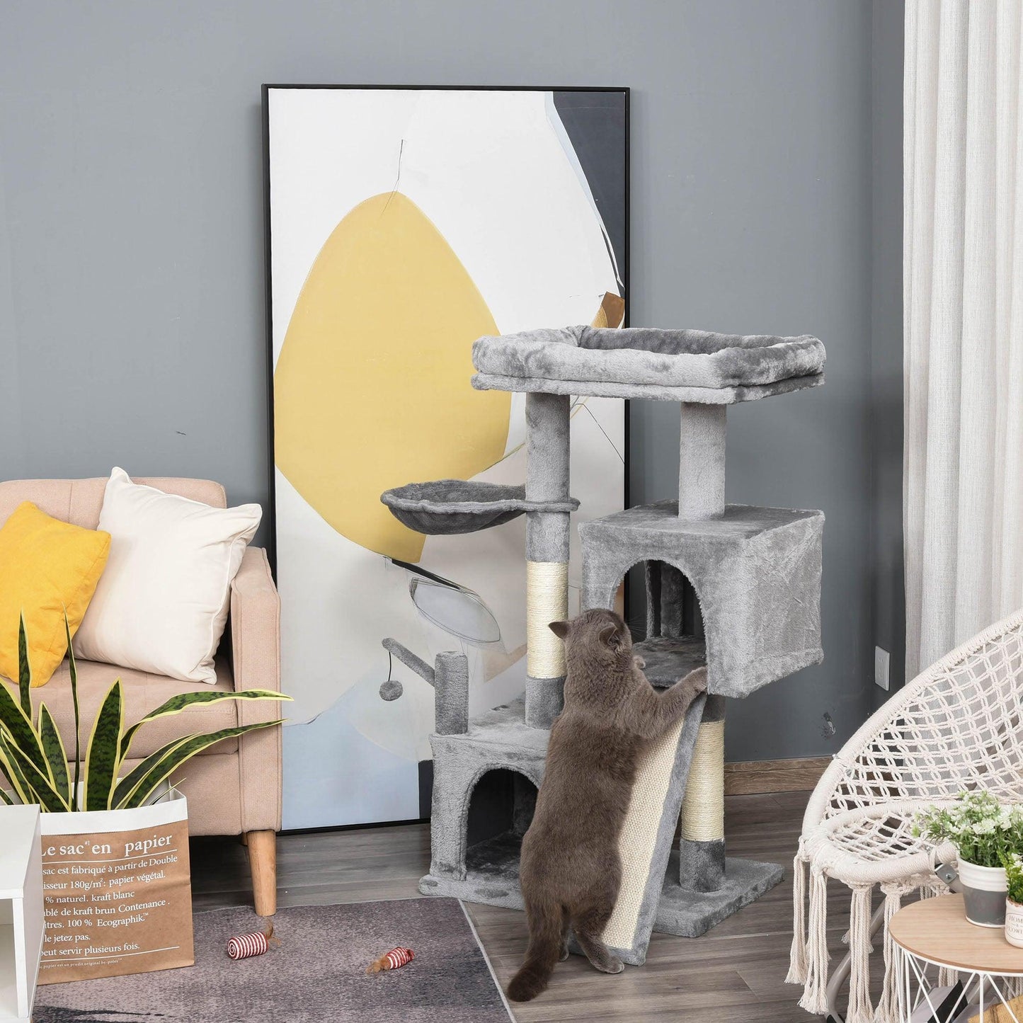 PawHut Cat Climbing Tower: Grey Kitty Activity Centre - ALL4U RETAILER LTD