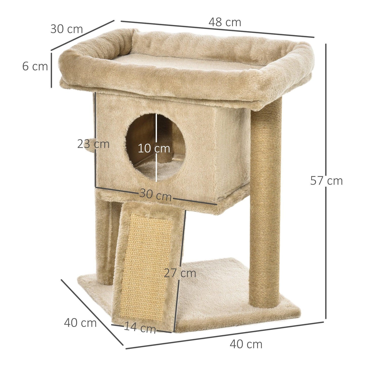 PawHut Cat Climbing Tower with Toy and Scratching Pad - ALL4U RETAILER LTD