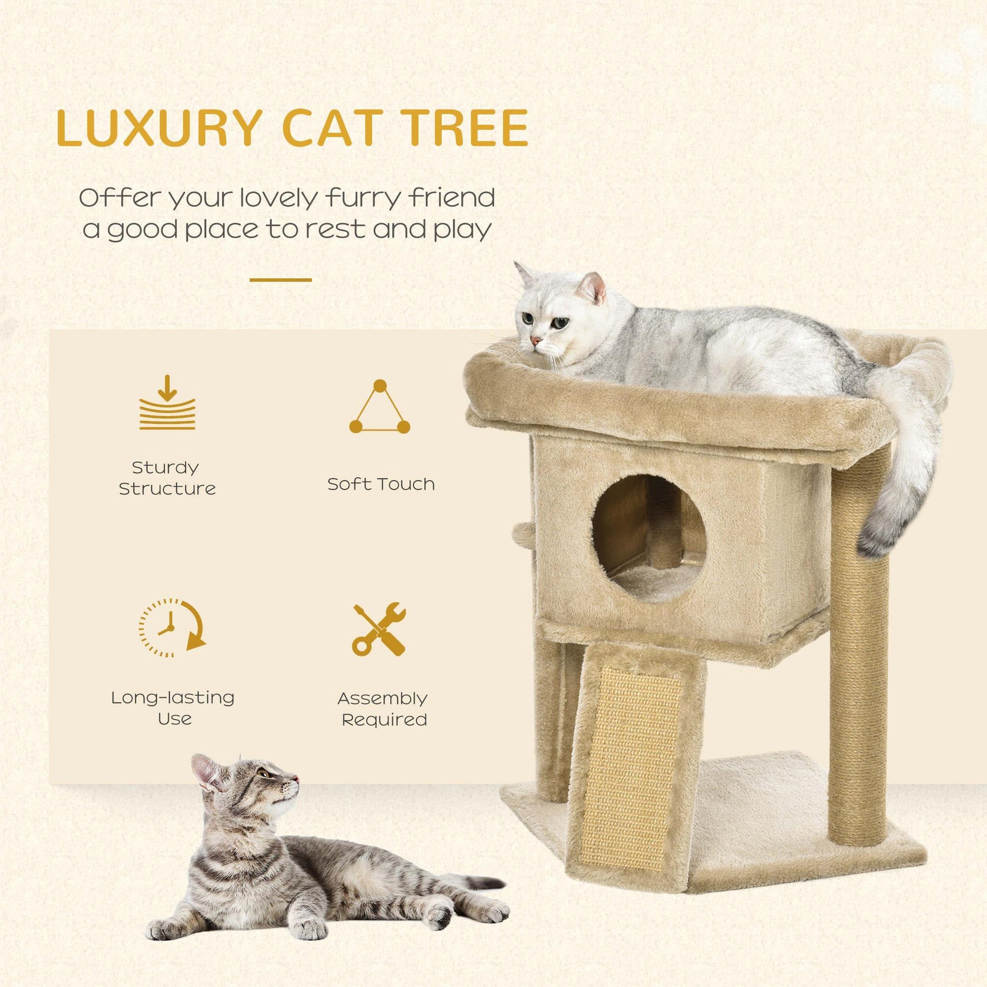 PawHut Cat Climbing Tower with Toy and Scratching Pad - ALL4U RETAILER LTD