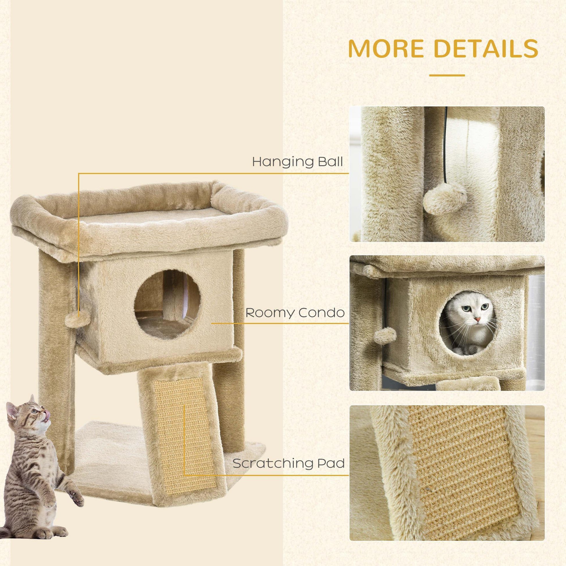 PawHut Cat Climbing Tower with Toy and Scratching Pad - ALL4U RETAILER LTD