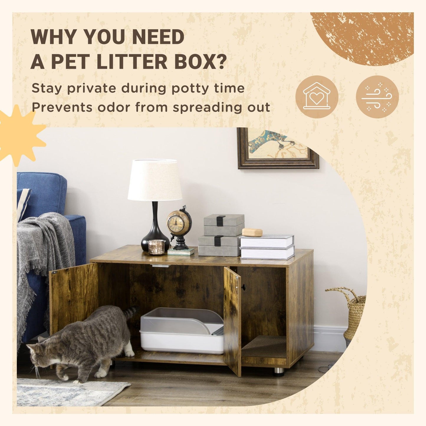 PawHut Cat Litter Box Enclosure - ALL4U RETAILER LTD