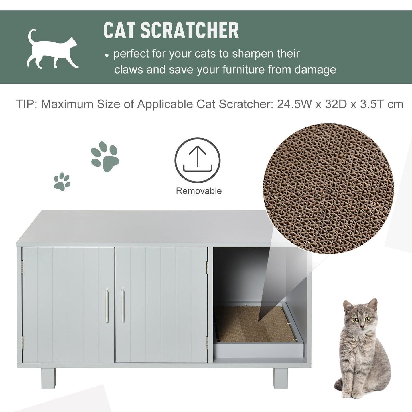 PawHut Cat Litter Box Enclosure - Grey - ALL4U RETAILER LTD