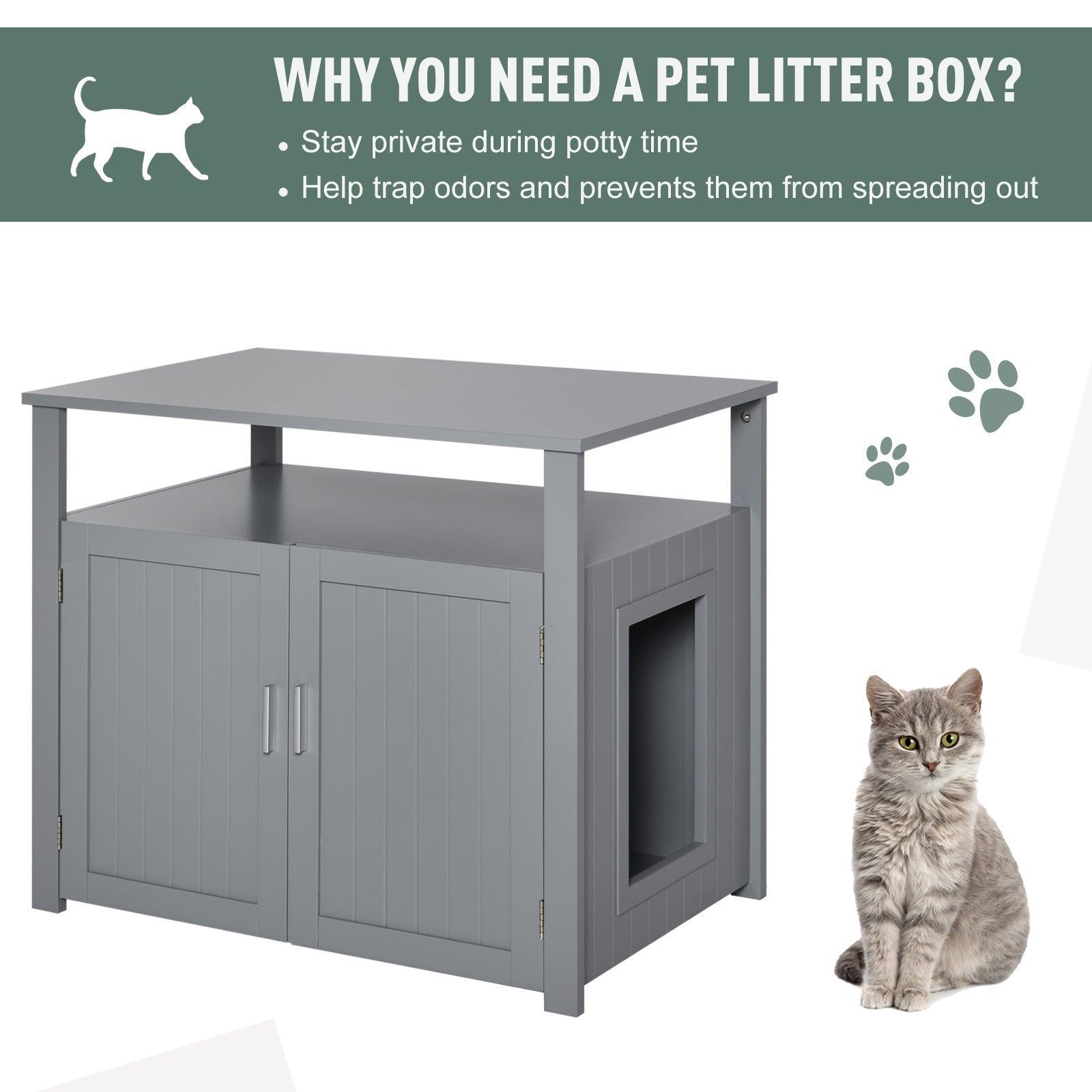 PawHut Cat Litter Box Enclosure - Stylish Grey Design - ALL4U RETAILER LTD
