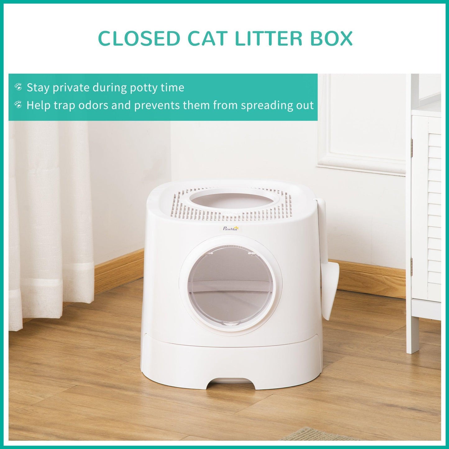 PawHut Cat Litter Box - Portable, Enclosed, White - ALL4U RETAILER LTD