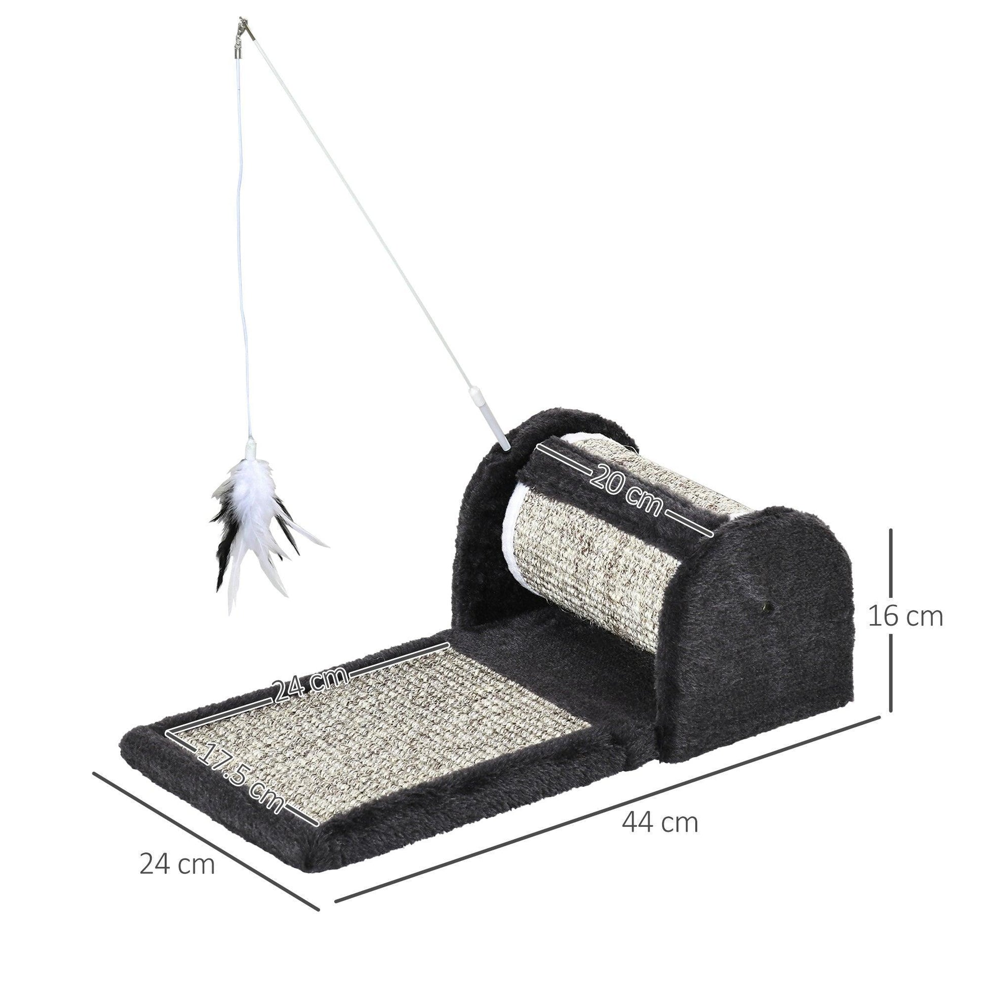 PawHut Cat Scratcher Toy - Grey, Mat+Roller - ALL4U RETAILER LTD