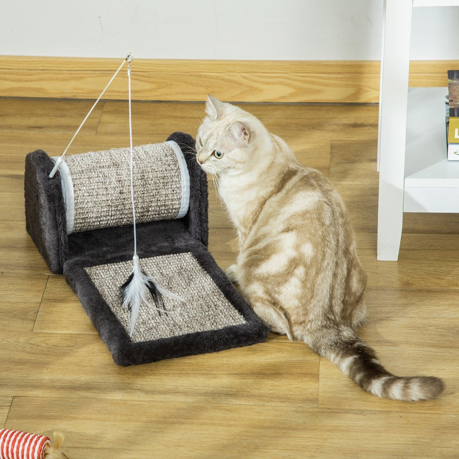 PawHut Cat Scratcher Toy - Grey, Mat+Roller - ALL4U RETAILER LTD