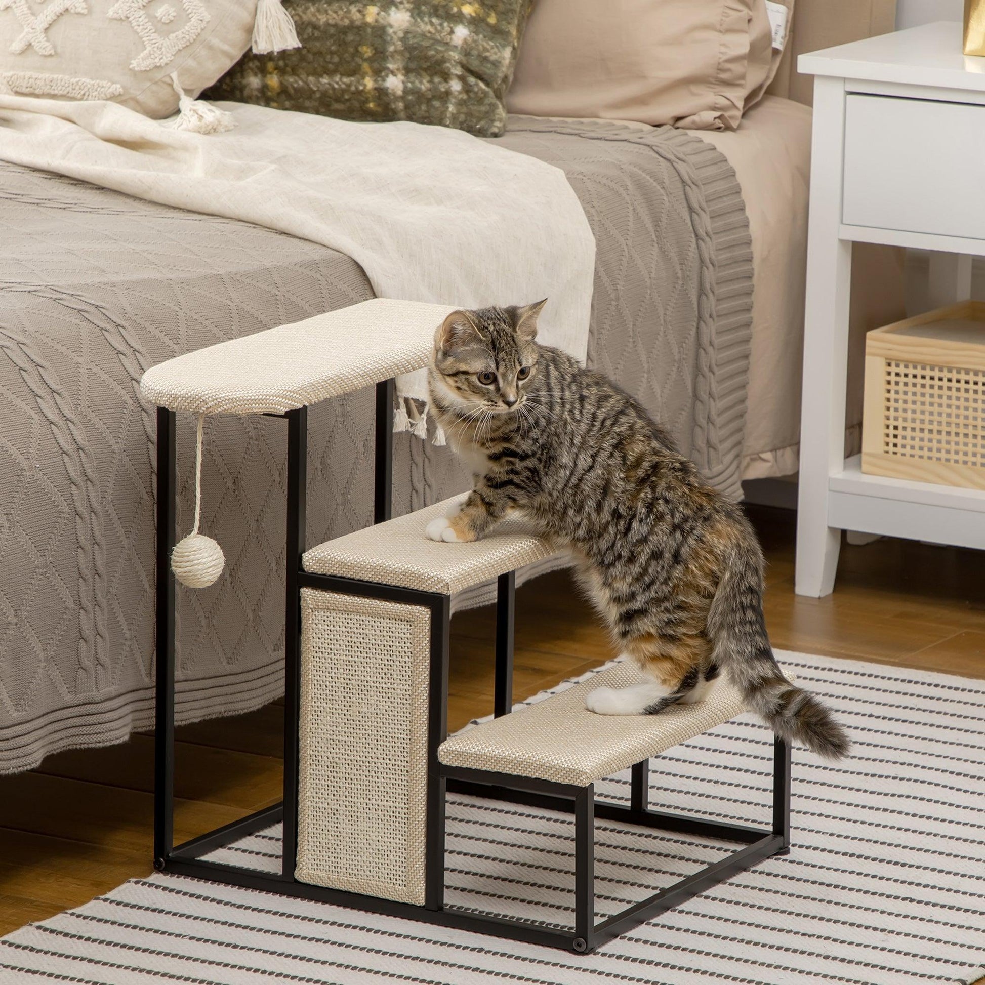 PawHut Cat Stairs - Sisal Scratching Steps, Cream - ALL4U RETAILER LTD