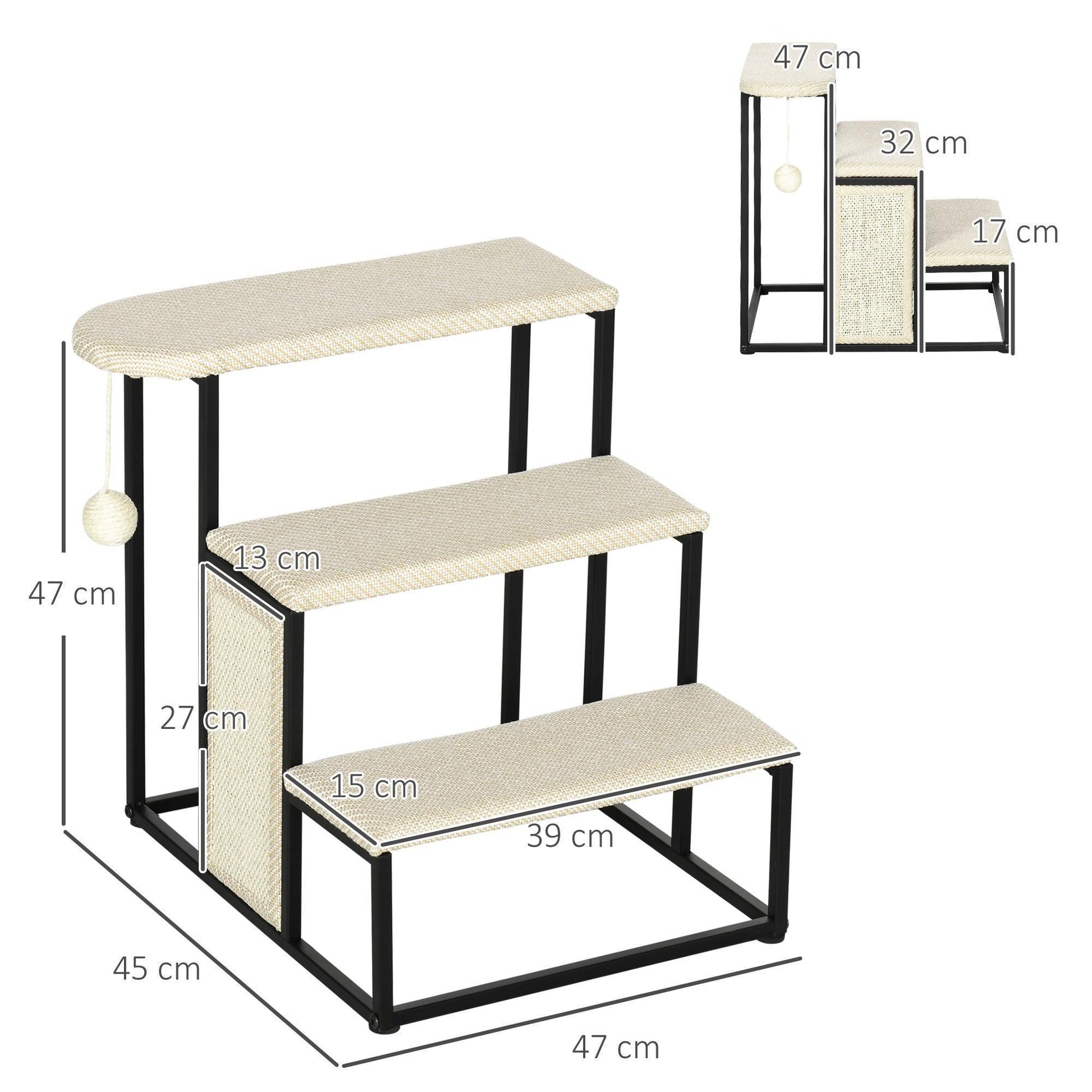 PawHut Cat Stairs - Sisal Scratching Steps, Cream - ALL4U RETAILER LTD