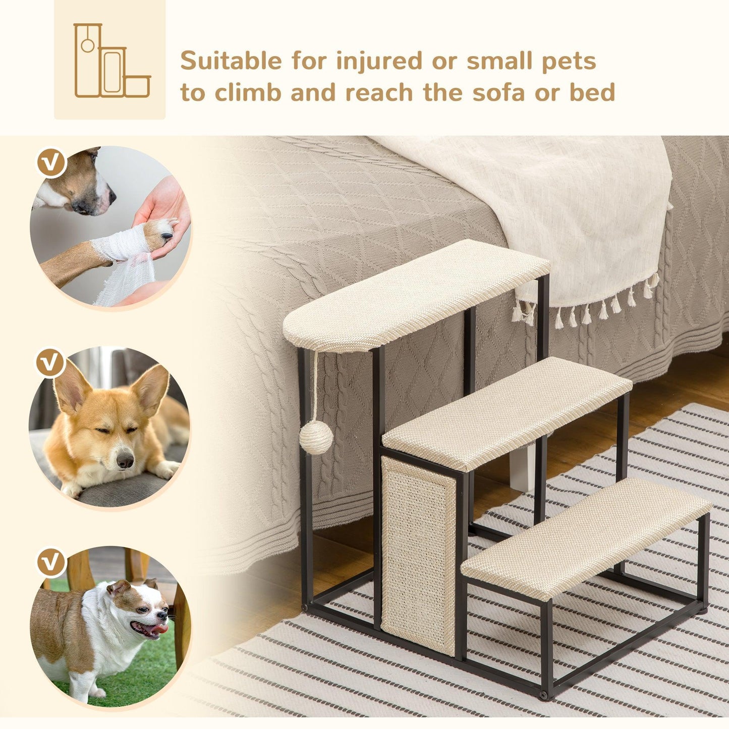 PawHut Cat Stairs - Sisal Scratching Steps, Cream - ALL4U RETAILER LTD