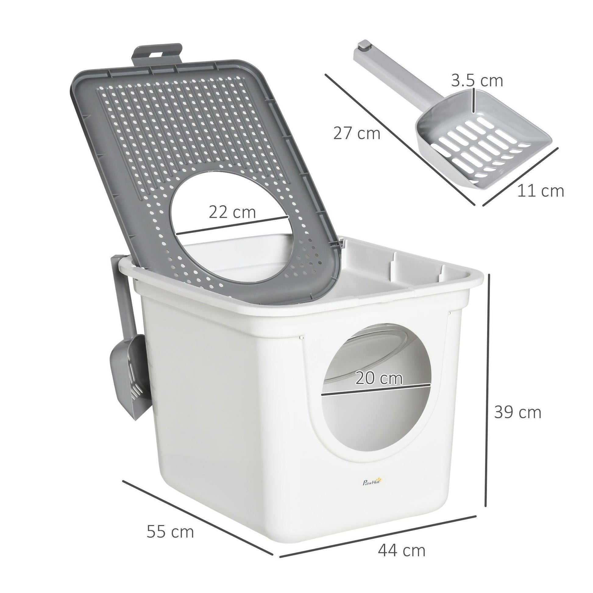 PawHut Cat Toilet Box with Exit Scoop - White - ALL4U RETAILER LTD